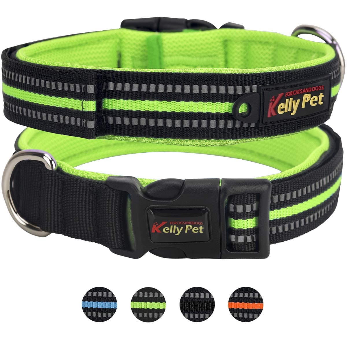 Adjustable Dog Collar with Sponge Padded, 3M Reflective Breathable Nylon & Soft Pet Collars for Small, Medium and Large Dogs