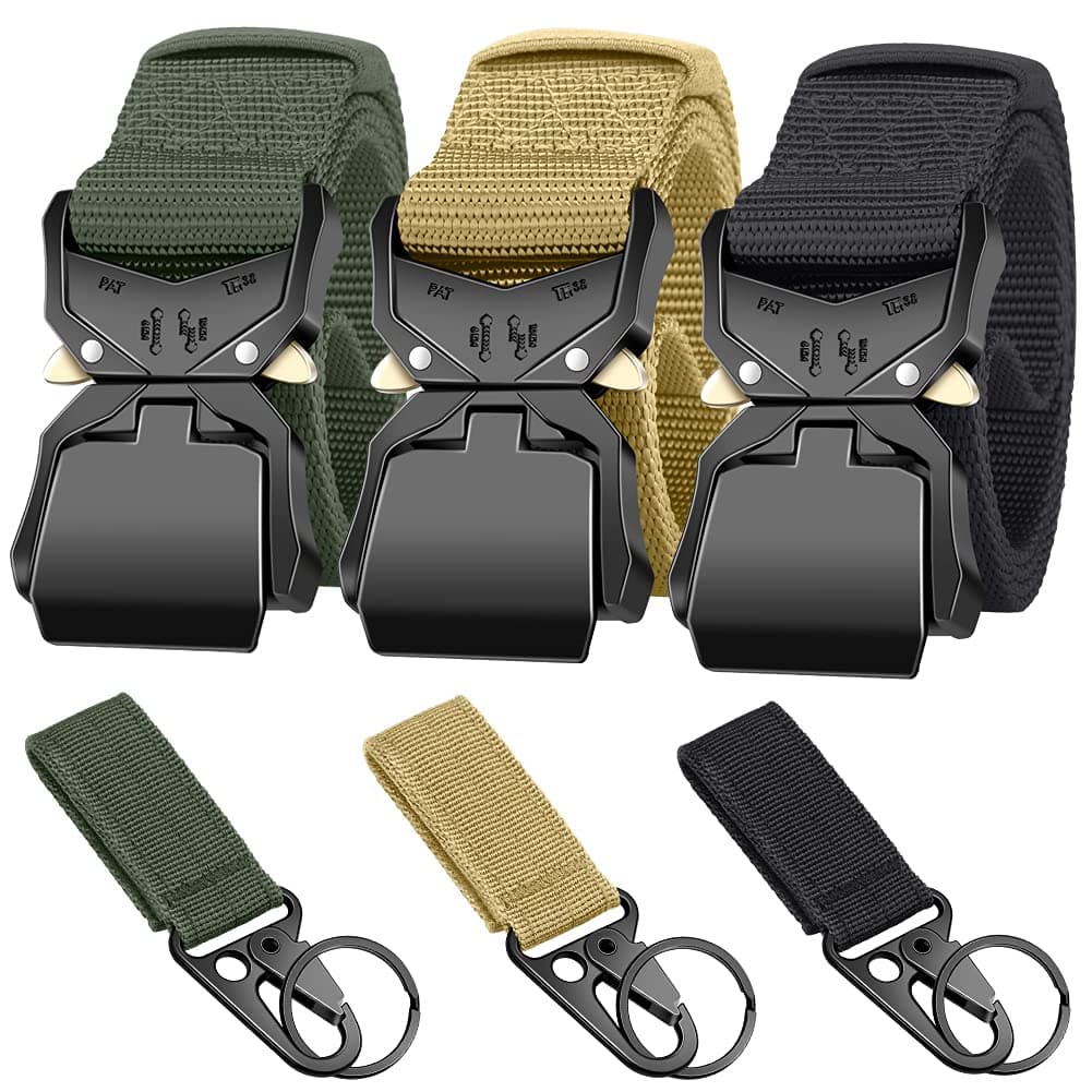 3-Pack Tactical Belt,Military Style Belt, Riggers Belts for Men, Heavy-Duty Quick-Release Aluminum Alloy Buckle with Extra MOLLE Hook