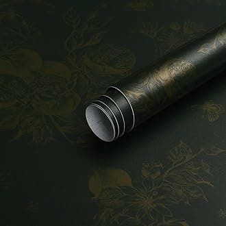 Timeet Self Adhesive Wallpaper Dark Green 44x300cm Sticky Back Plastic Paper Golden Botanical Print Pattern Peel and Stick Wallpaper Thick Waterproof Removable Vinyl Film for Wall, Furniture