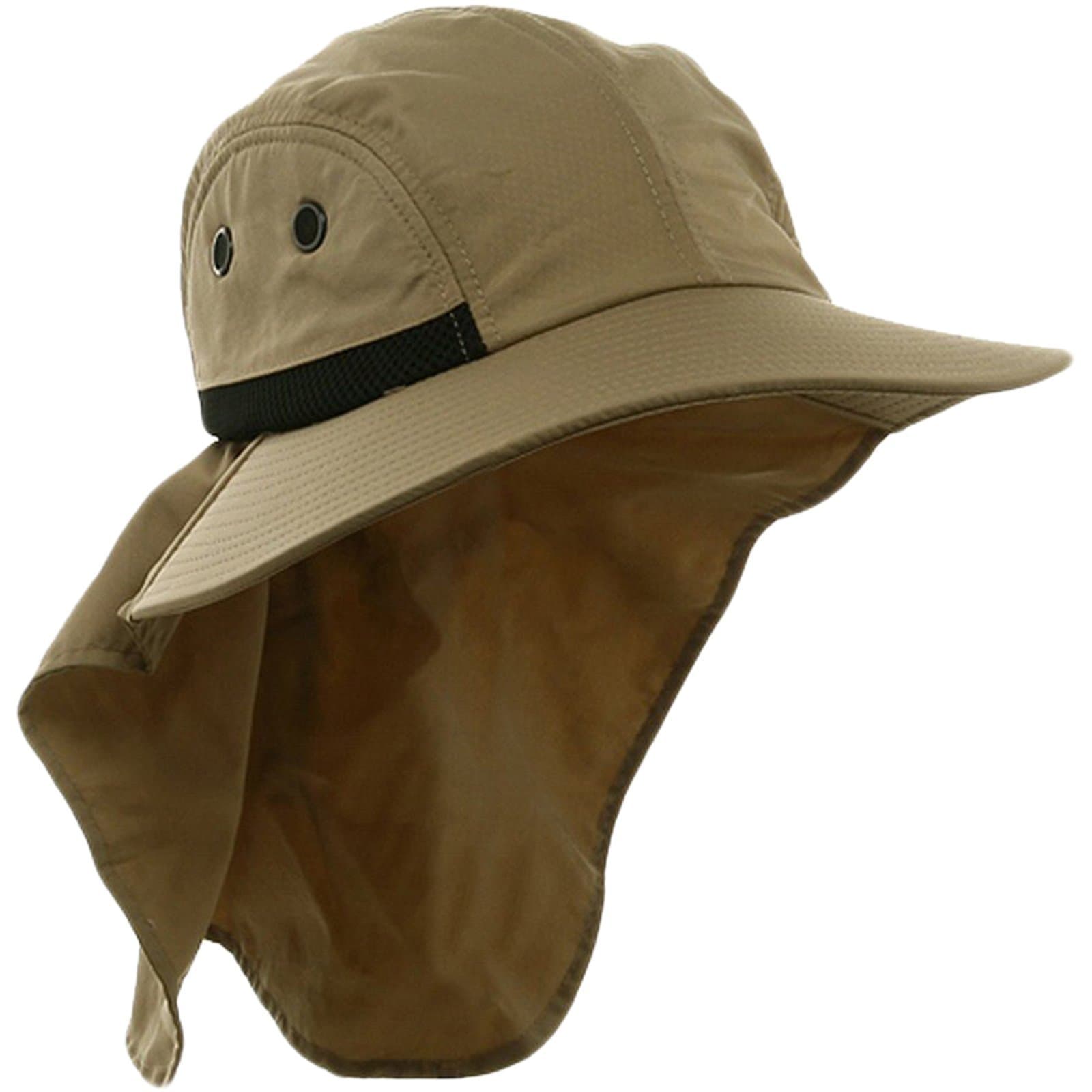 4 Panel Large Bill Flap Hat-KHAKI