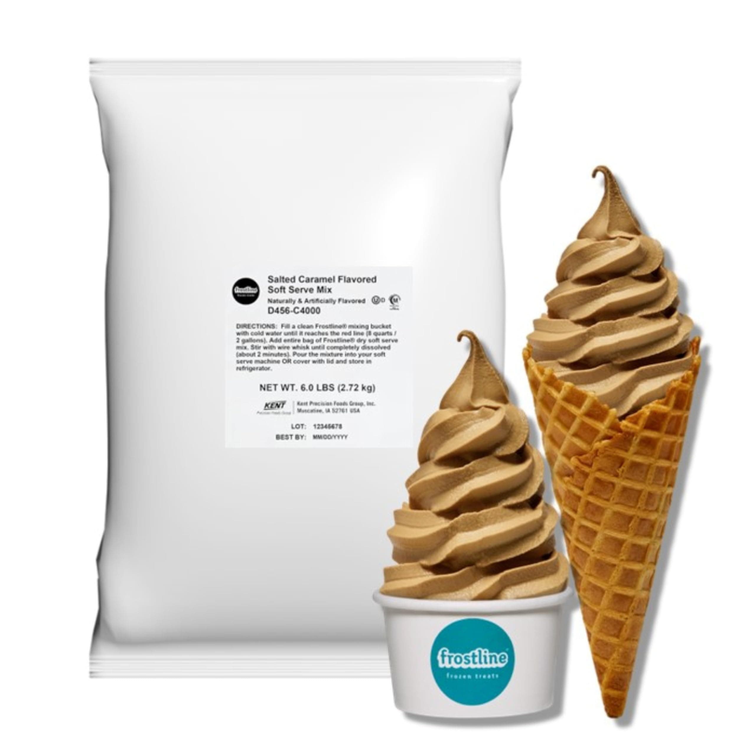 Frostline Salted Caramel Soft Serve Ice Cream Mix, Lactose & Gluten Free - Just Add Water, Dairy, or Dairy Free Alternative, Use with Blender, Countertop Ice Cream Maker, Soft Serve Machine - 6 lb Bag