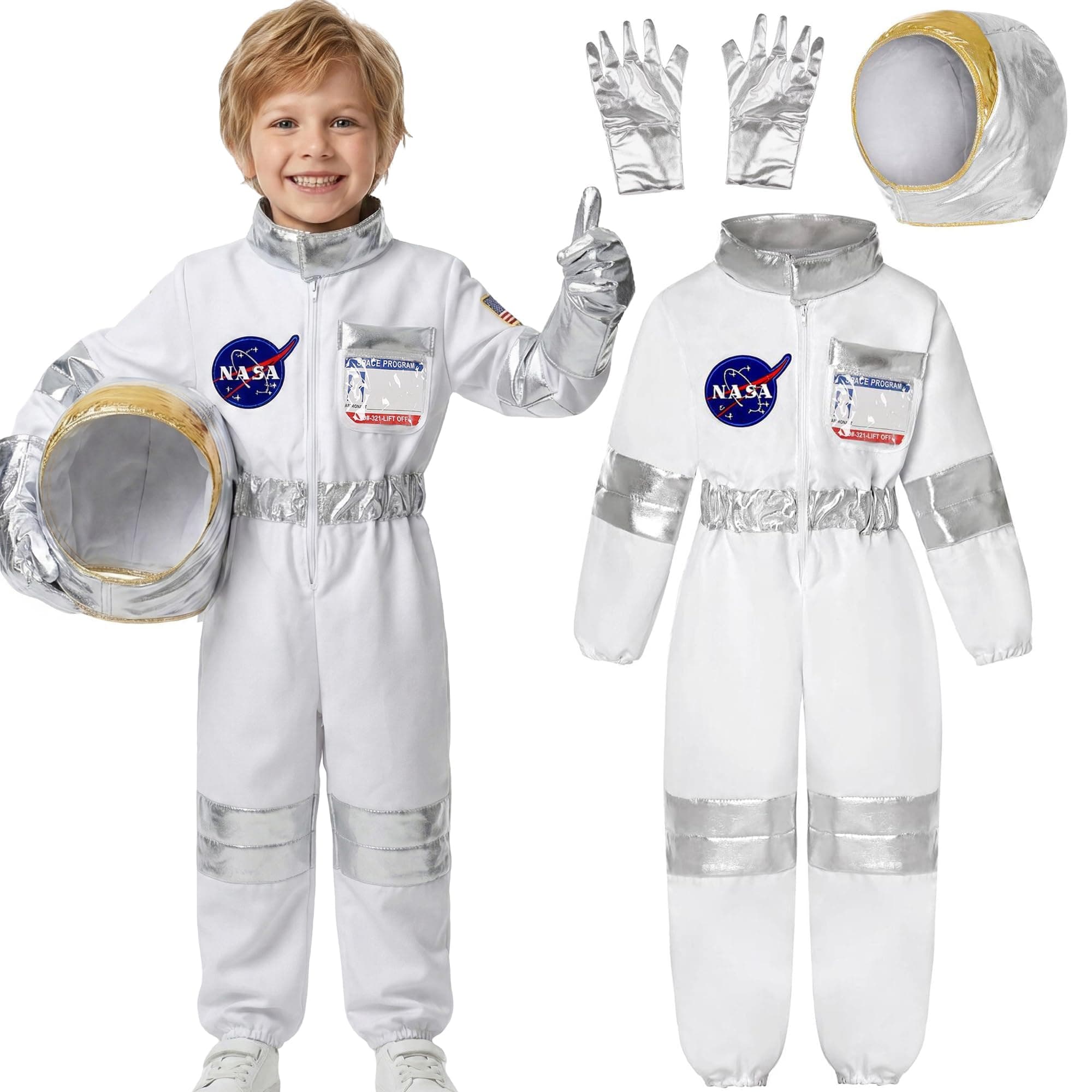 Kids Astronaut Costumes America Spacesuit for Boys Girls Space Jumpsuit Halloween Dress up