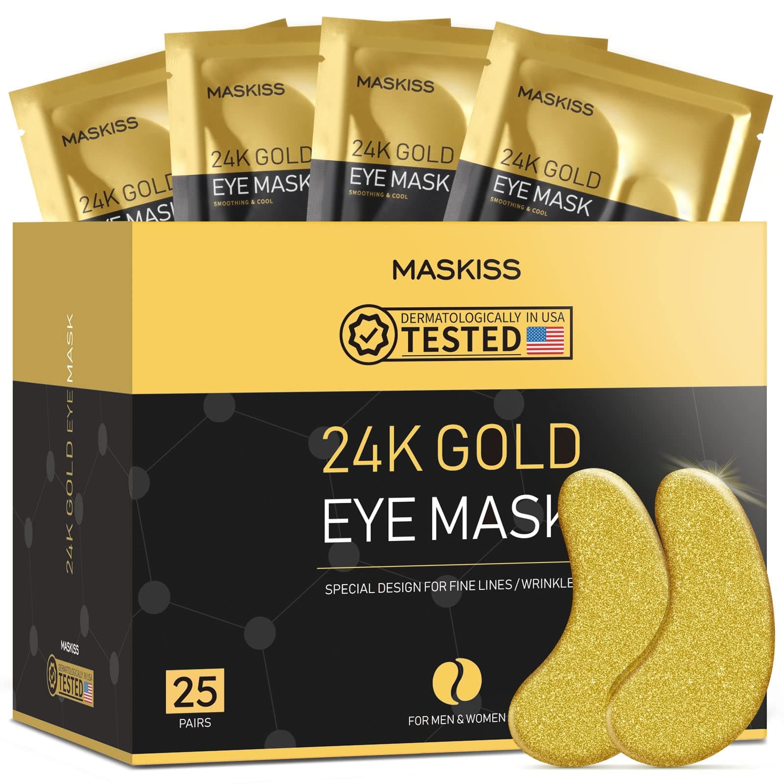 25-Pairs 24K Gold Under Eye Patches/Masks for Puffy Eyes, Dark Circles and Puffiness, Collagen Skin Care Products