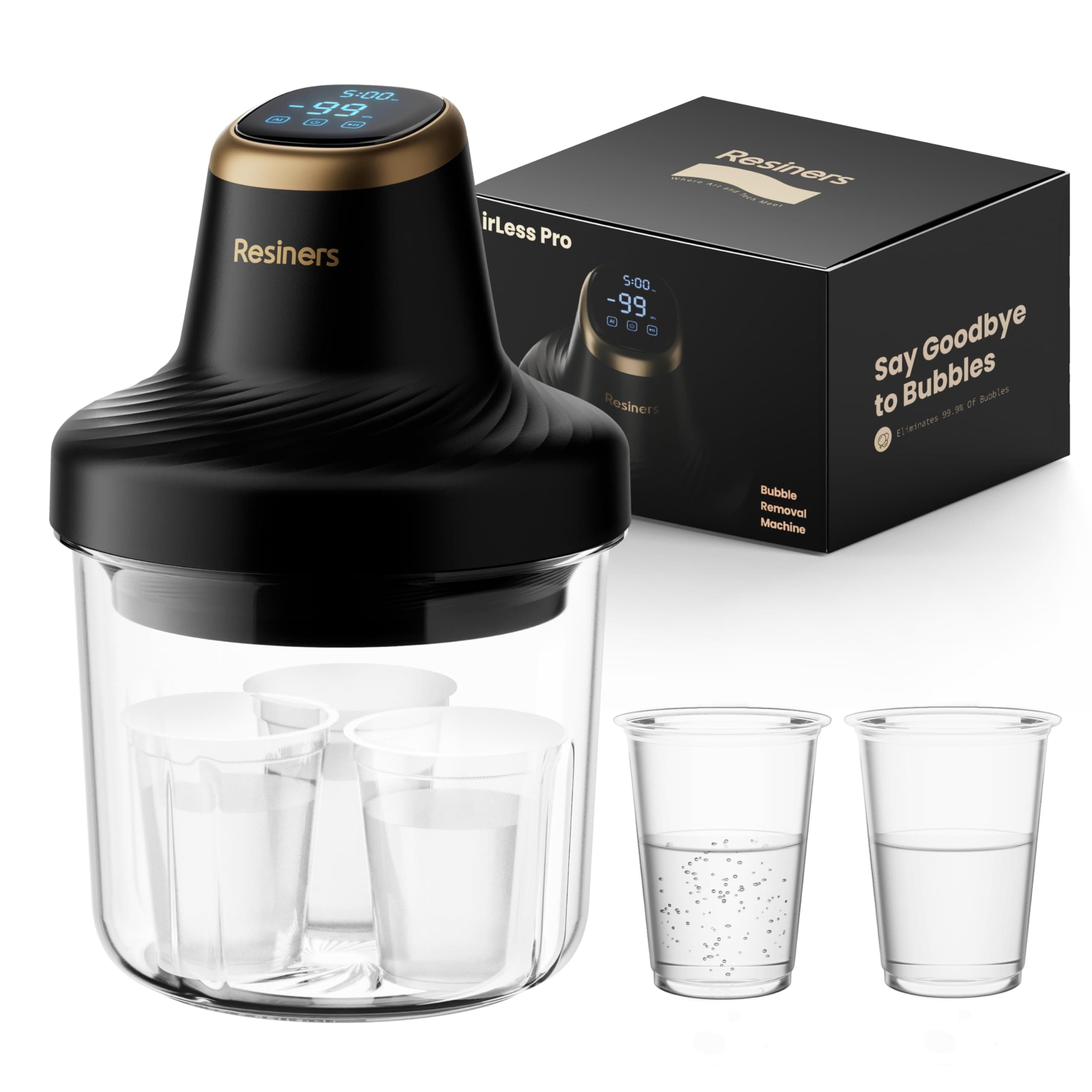 Resiners Resin Bubble Remover Airless Pro, 3 Min Remove 99.99% Bubbles, 99kPa Vacuum Chamber (20L/min), 3.2L Big Capacity for All Epoxy,UV Resin,Silicone,Art Crafts,Jewelry Making (Patented)