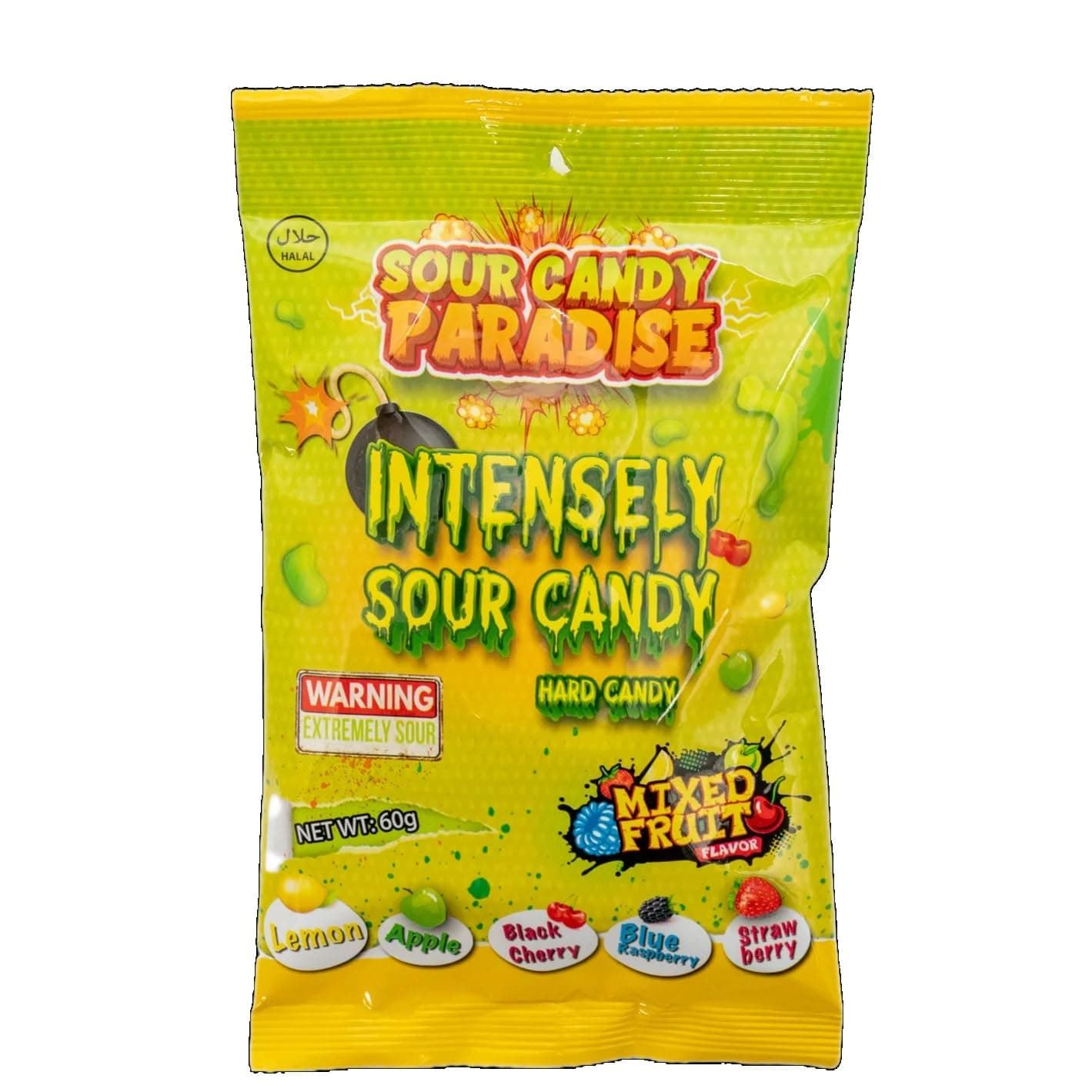 Candy Paradise Halal Sour Candy Paradise Intensely Sour Candy Hard Candy Mixed Fruits Flavours 60g Vegan (1)
