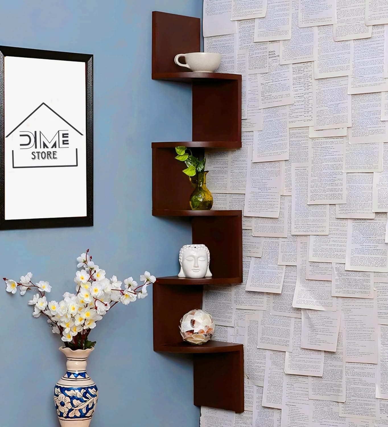 Dime Store Wooden Wall Shelves | Corner Hanging Shelf for Living Room Stylish | Zig Zag Home Decor Floating Display Rack for Storage