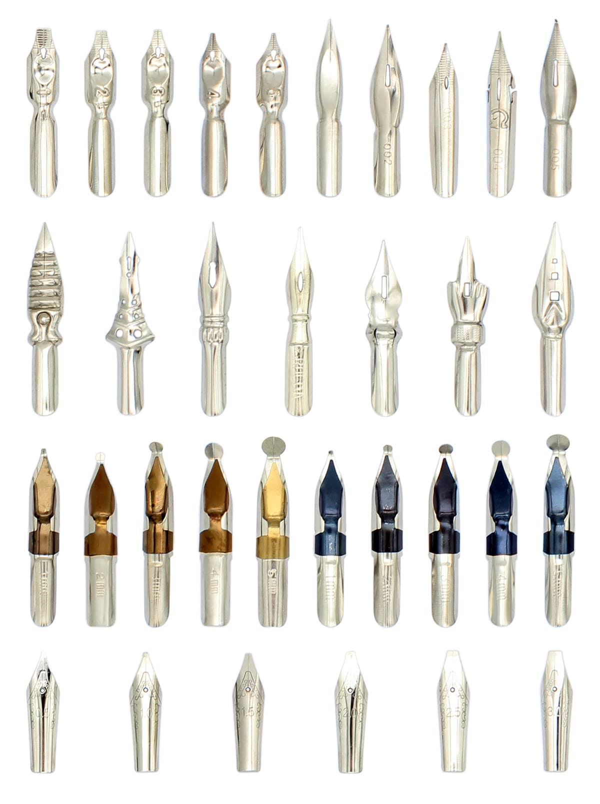 A Bunch of Nibs for Comic Dip Pen, Assorted Calligraphy Dip Pen Nibs, Various Sizes and Shapes, 33 Nibs in Box