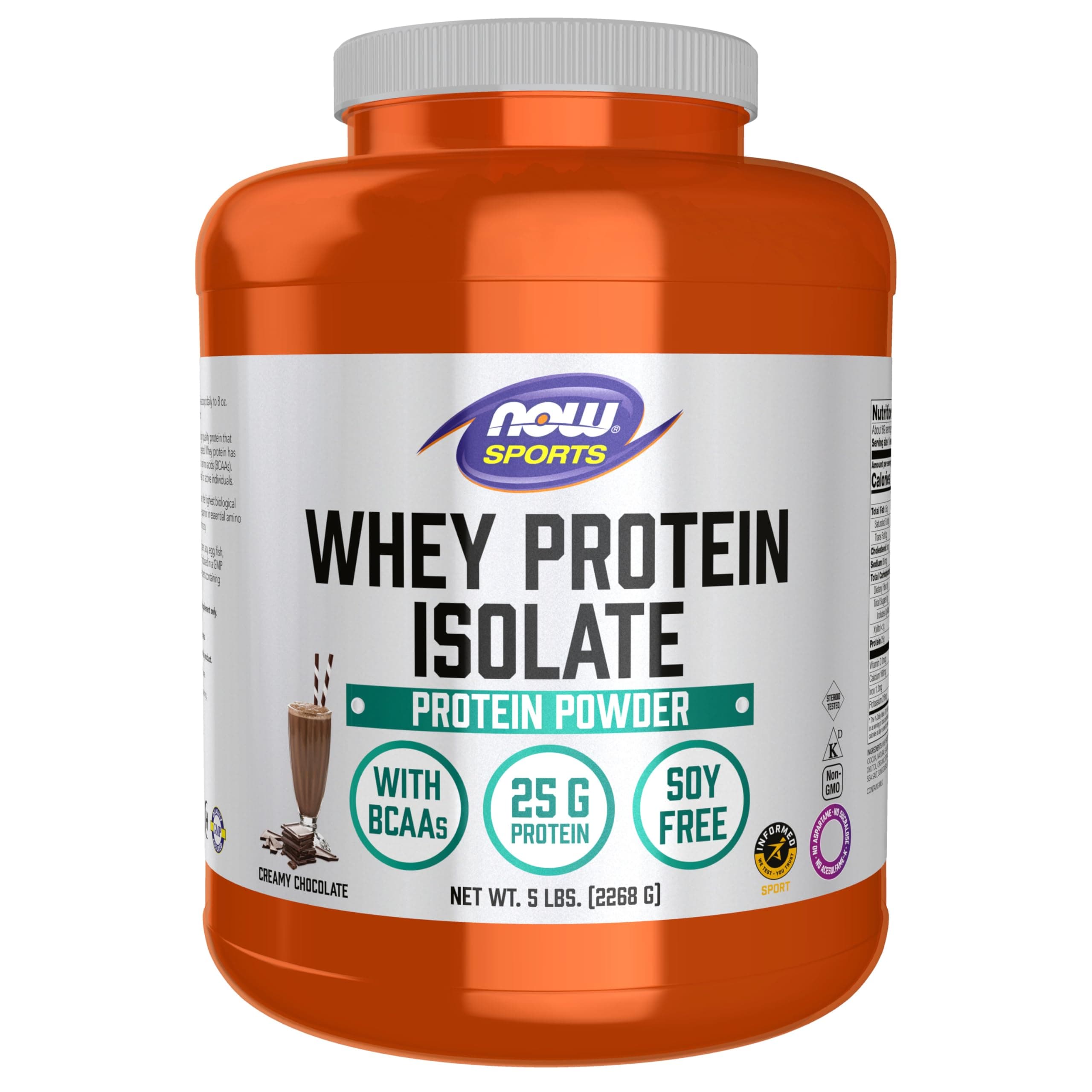 NOW Sports Nutrition, Whey Protein Isolate, 25 G With BCAAs, Creamy Chocolate Powder, 5-Pound