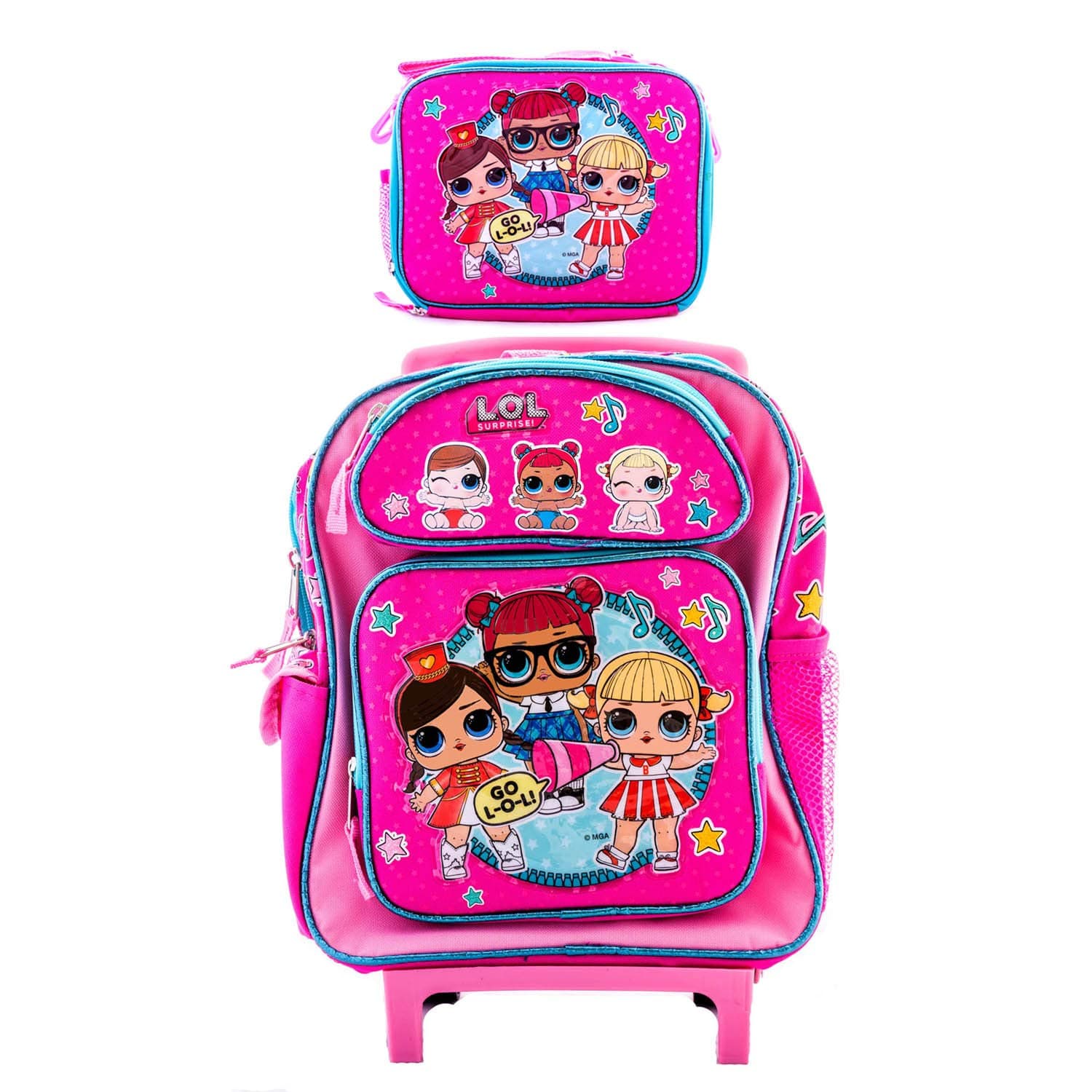 Girls Backpack with Matching LunchBox Travel Picnic Bag GO L.O.L for L.O.L Surprise! Kids (12 Inch Rolling Pink)