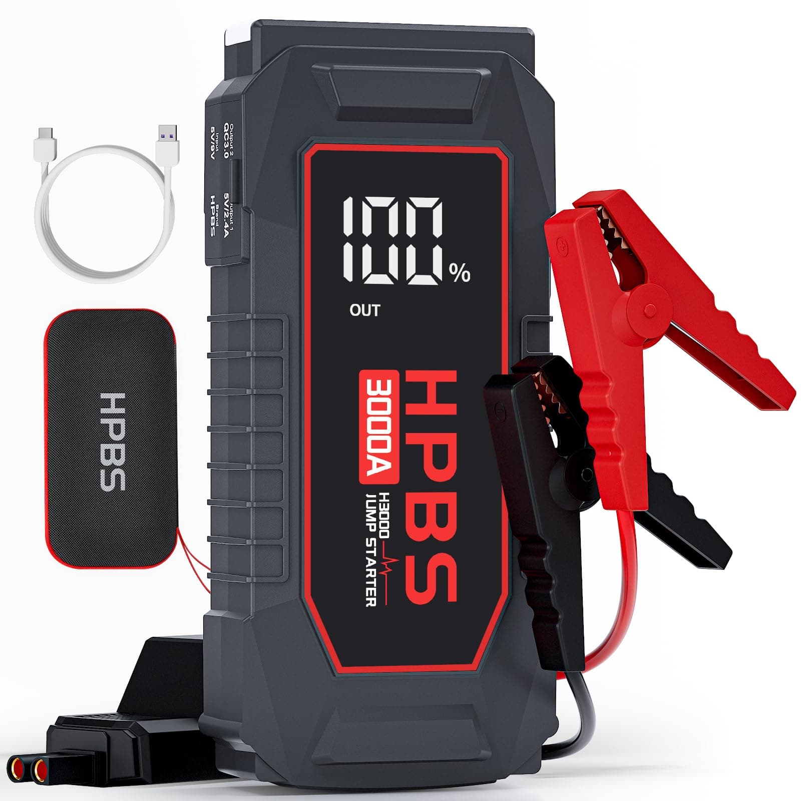 3000A Jump Starter - 12V Portable Battery Pack for Up to 10L Gas and 8L Diesel Engines, LCD Display