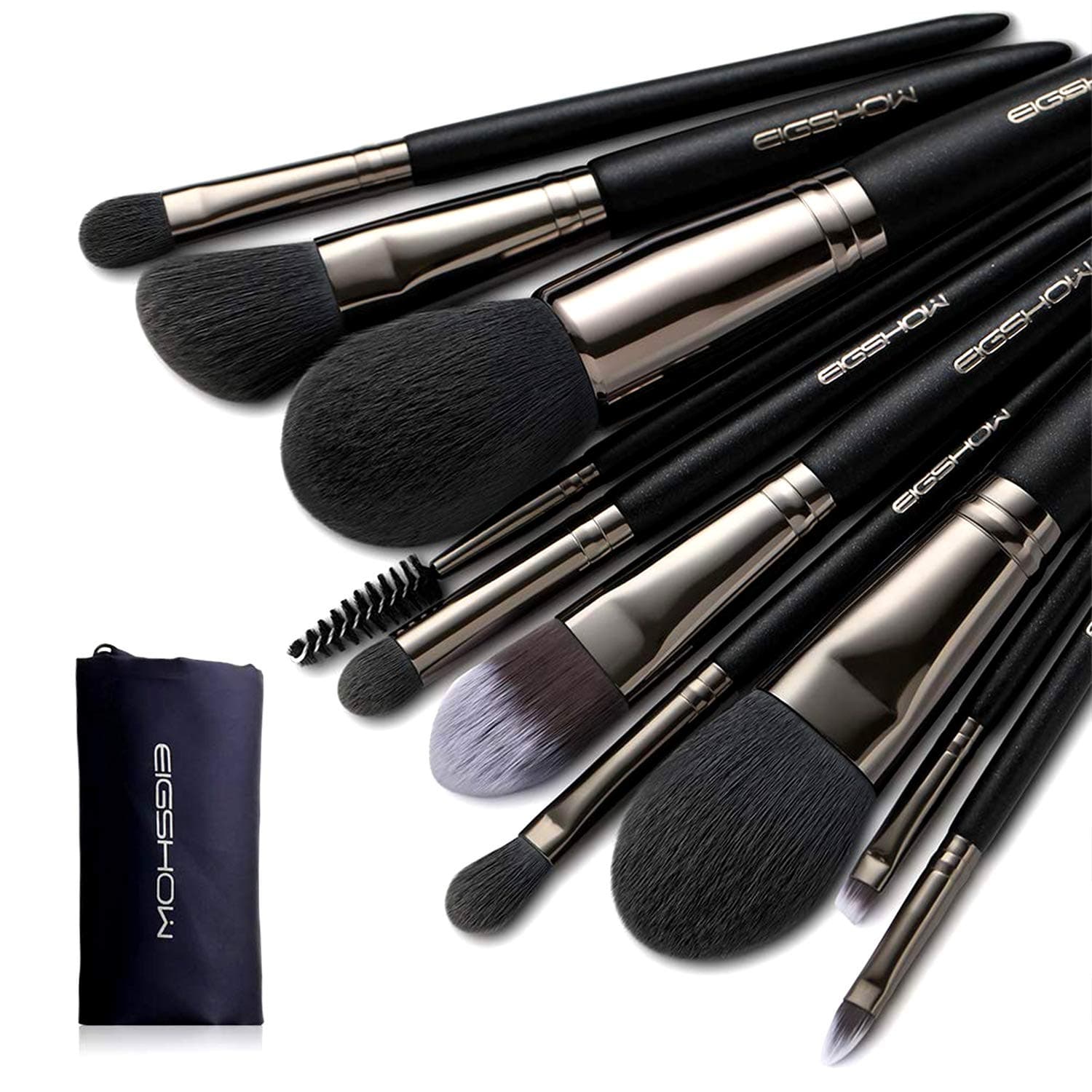 Makeup Brushes Sets, EIGSHOW Vegan Makeup Brushes Cruelty-Free Soft Synthetic Bristles for Foundation Blending Face Powder Lip Blush Contour Eyeshadow(Vegan 10pcs Nickel-plated)