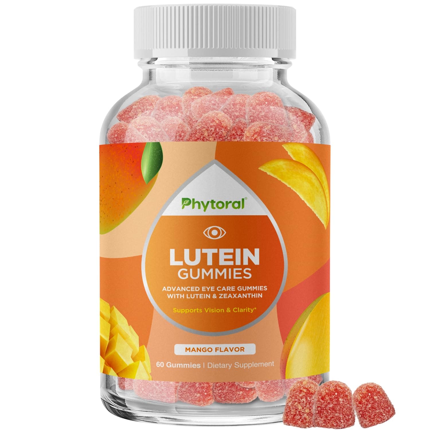 Phytoral Adults Lutein Gummies - Mango Flavored Potent Lutein and Zeaxanthin Supplements for Eye Health - Eye Vitamins for Blue Light Protection, Dryness, Strain Support & Visual Sharpness - 60 Count