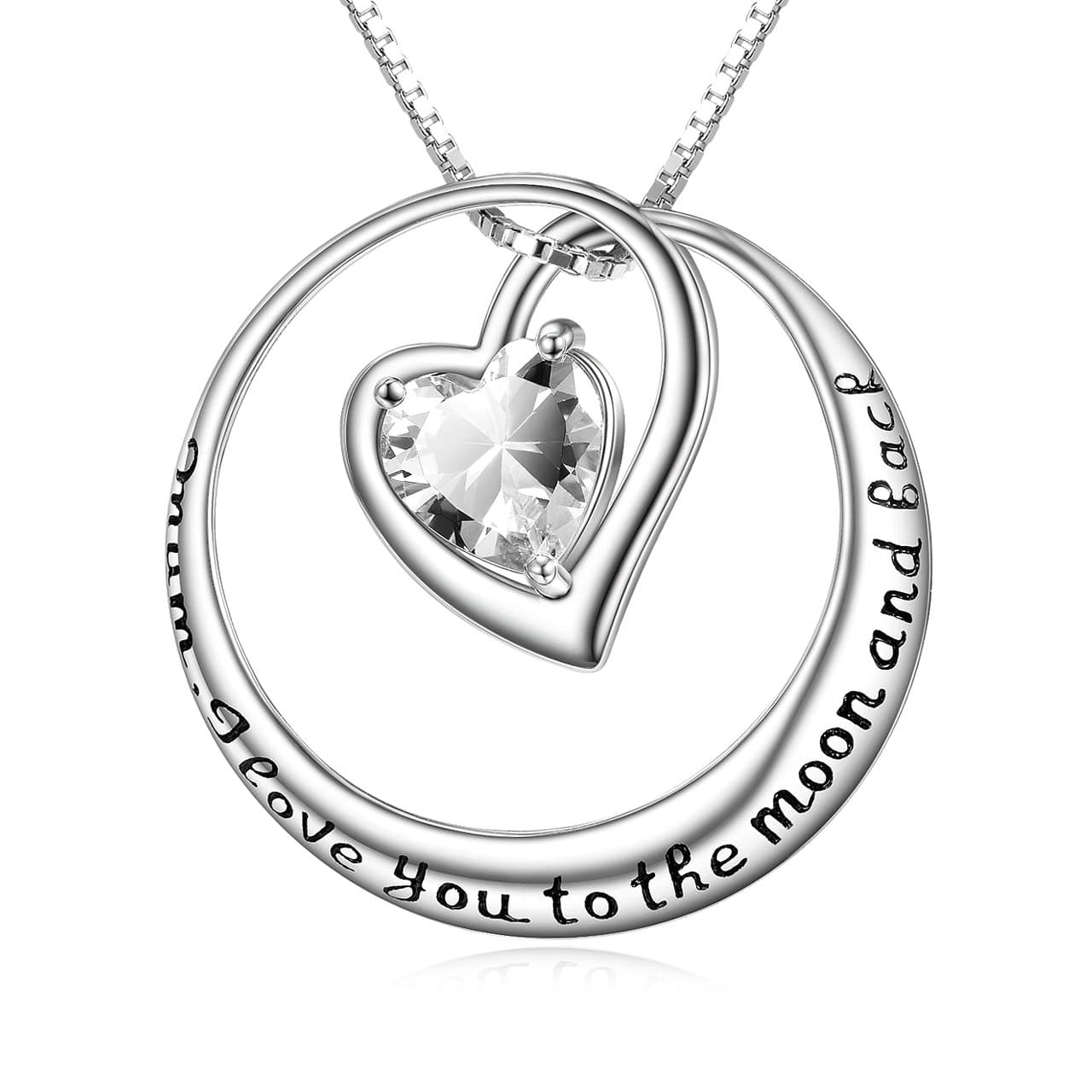 ELBONTEK Jewellery Gift for Mum,Sterling Silver Mum,I Love You to The Moon and Back Round Heart Pendant Women Necklace for Mum 18''/20'' Chain