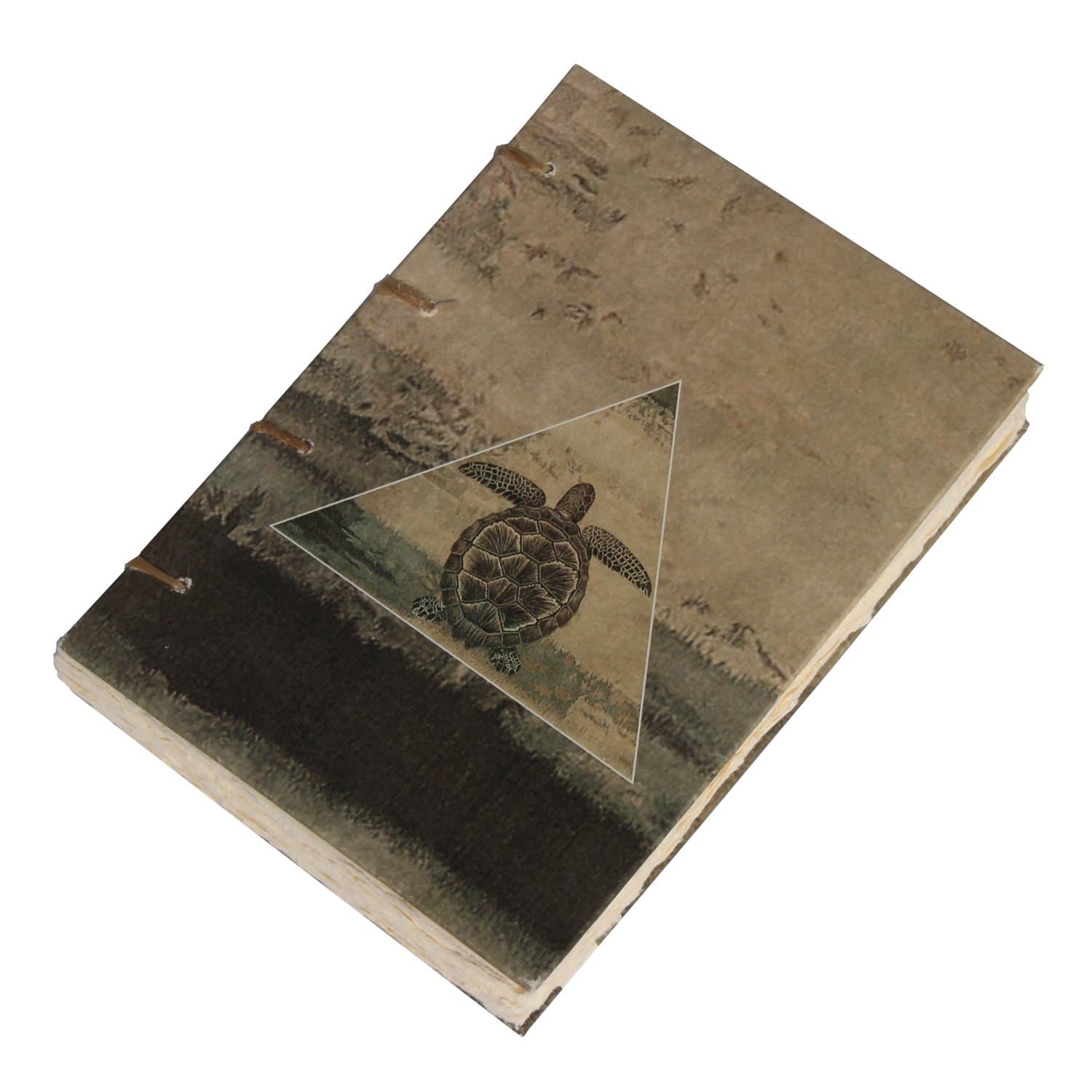 Handmade Journal Travelogue Diary, Turtle Illustration, Acid-Free Handmade Paper, Flat Open, Hard Bound, Swiss Binding