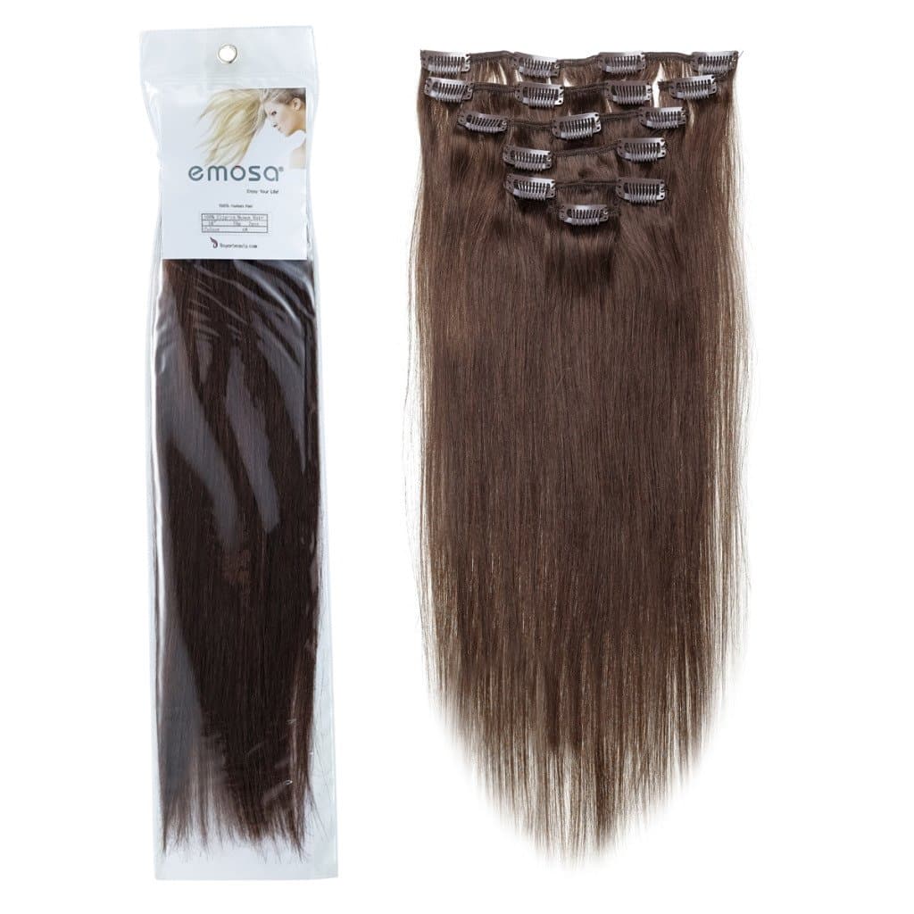 Emosa 7Pcs 70g 100% Real Silky Soft Remy Human Hair Clip In Extensions 22" #4 Medium Brown