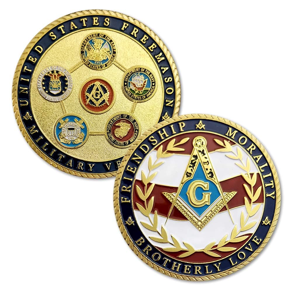 Freemasonry Masonic Coin Air Force Navy Marine Corps Army Coast Guard Military Veteran Challenge Coin