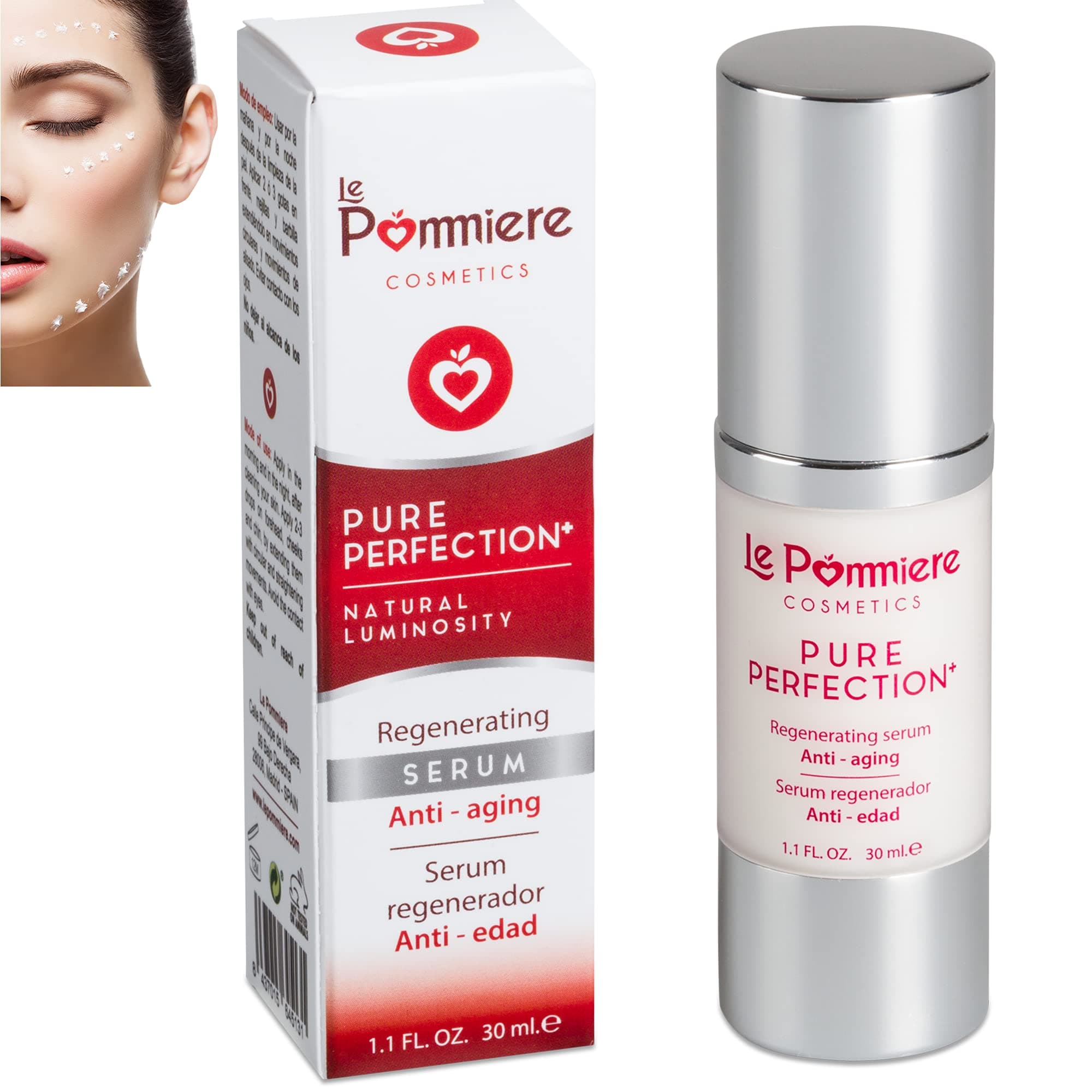 Le Pommiere serum for face moisturizer 1.1 fl oz. Anti age hyaluronic acid. Anti-wrinkle & anti-aging to man & woman with vitamin C, A Retinol, E, Collagen, Q10. Antiage for all skin types