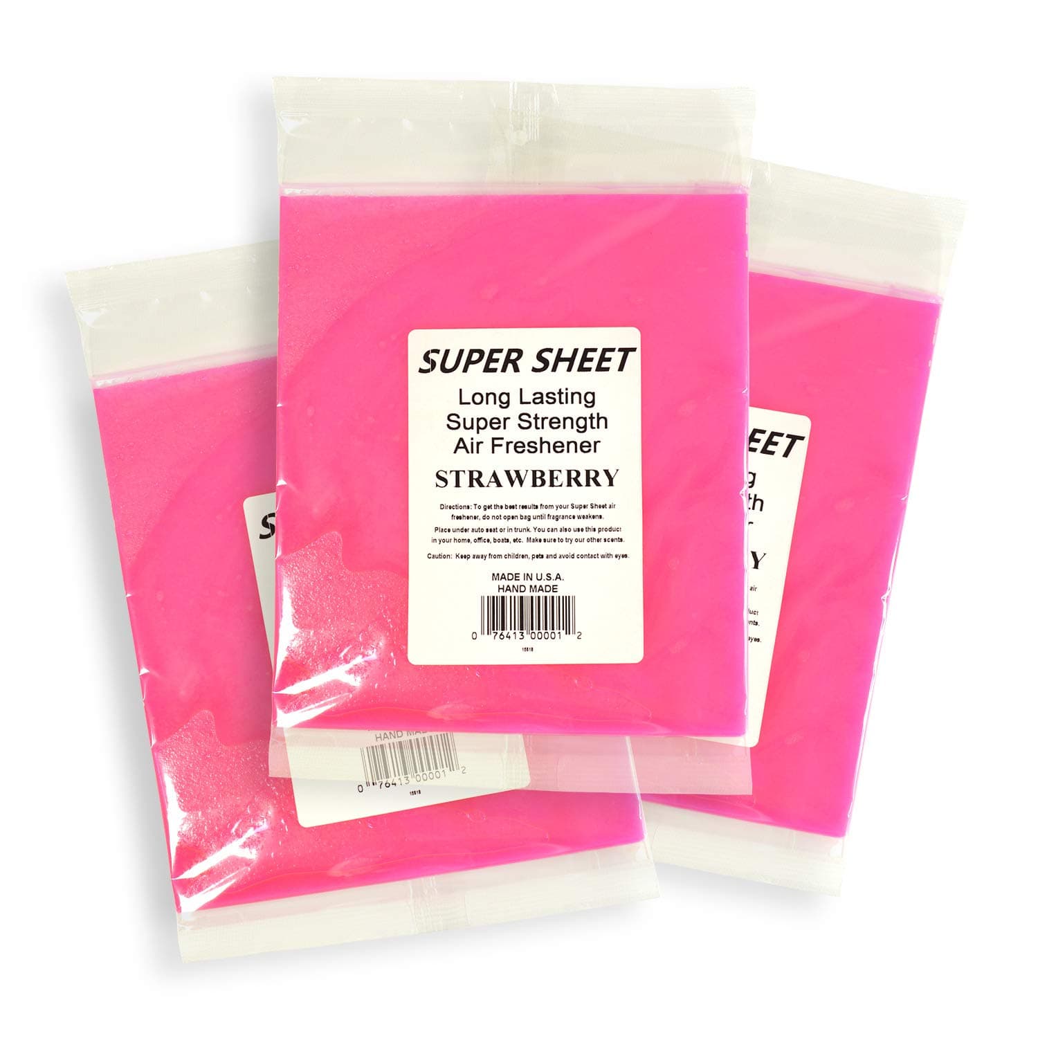 Super Sheet Large (8"x7") Under Seat Car Air Freshener, 3-PACK (Strawberry)