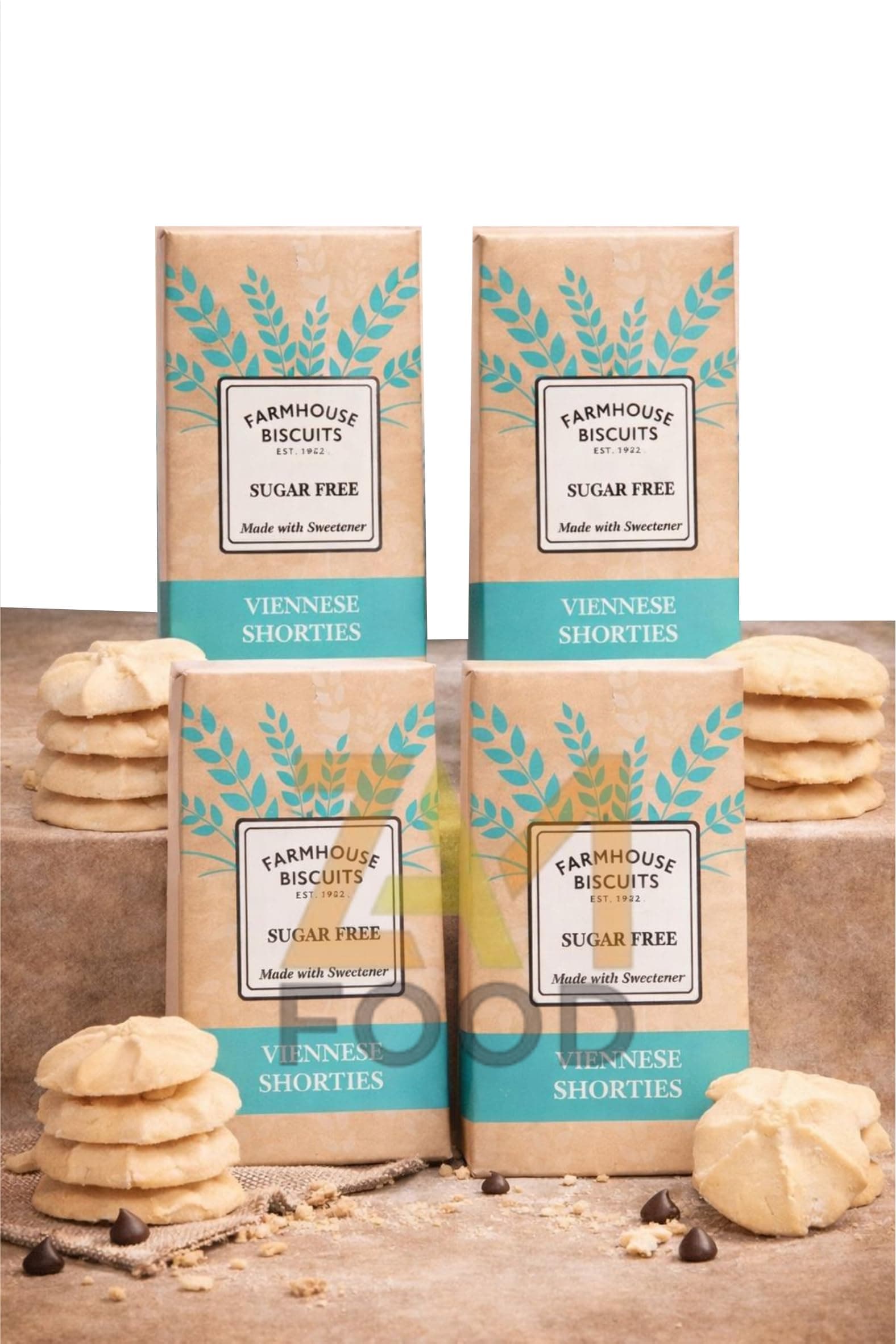 Farmhouse Biscuits, Sugar Free Viennese Shorties Cookies 150g (Pack of 4), Diabetic Friendly, Perfect for Gifting