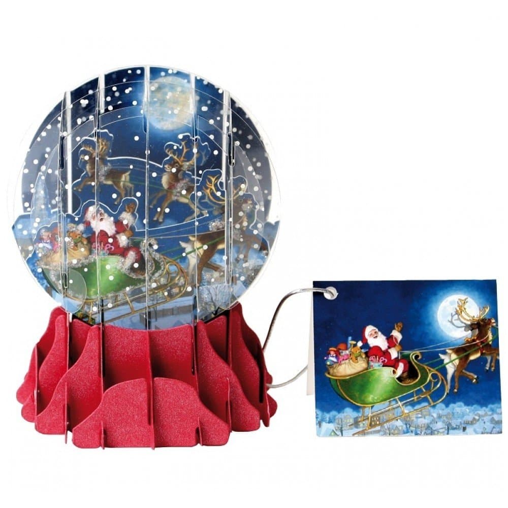 MOONLIGHT SLEIGH RIDE SANTA POP UP SNOW GLOBE CHRISTMAS CARD Greetings POPSHOTS
