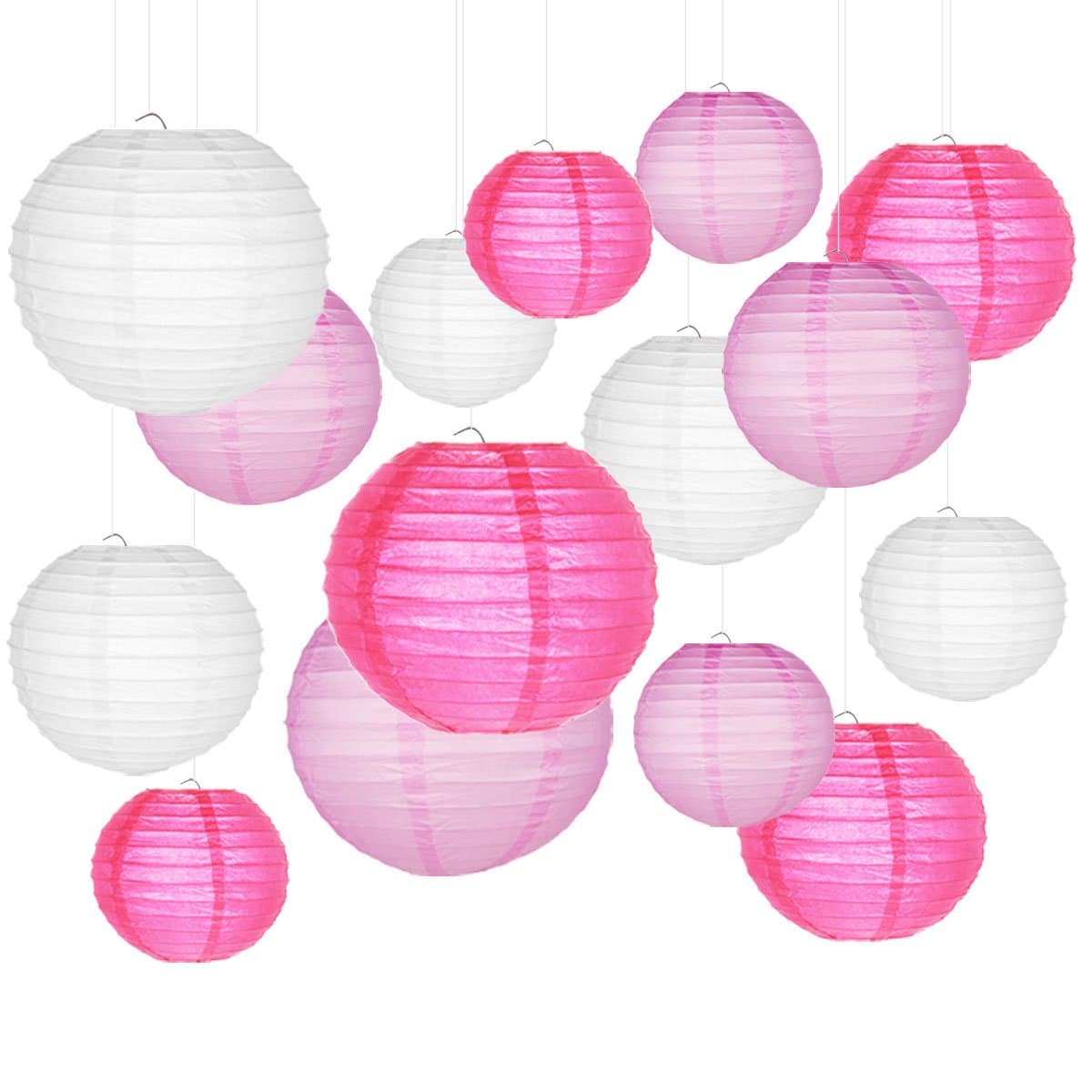 Paper Lanterns, SMALUCK 15 Packs 6" 8" 10" Chinese Round Lantern Paper Hanging Decorations with Assorted Colors and Sizes for Birthday Bridal Wedding Baby Shower Festival Party Decorations