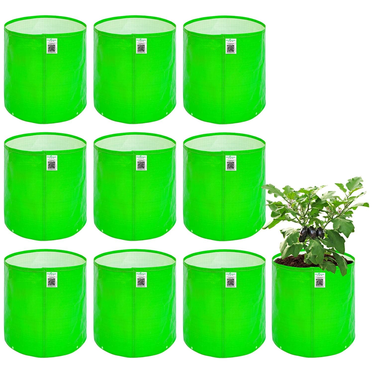 Anandi Green's Premium HDPE Uv Protected 260 GSM Round Shaped Green Colour Plants Grow Bags Suitable for Terrace and Vegetable Gardening Size 12x12 Inch Pack of 10