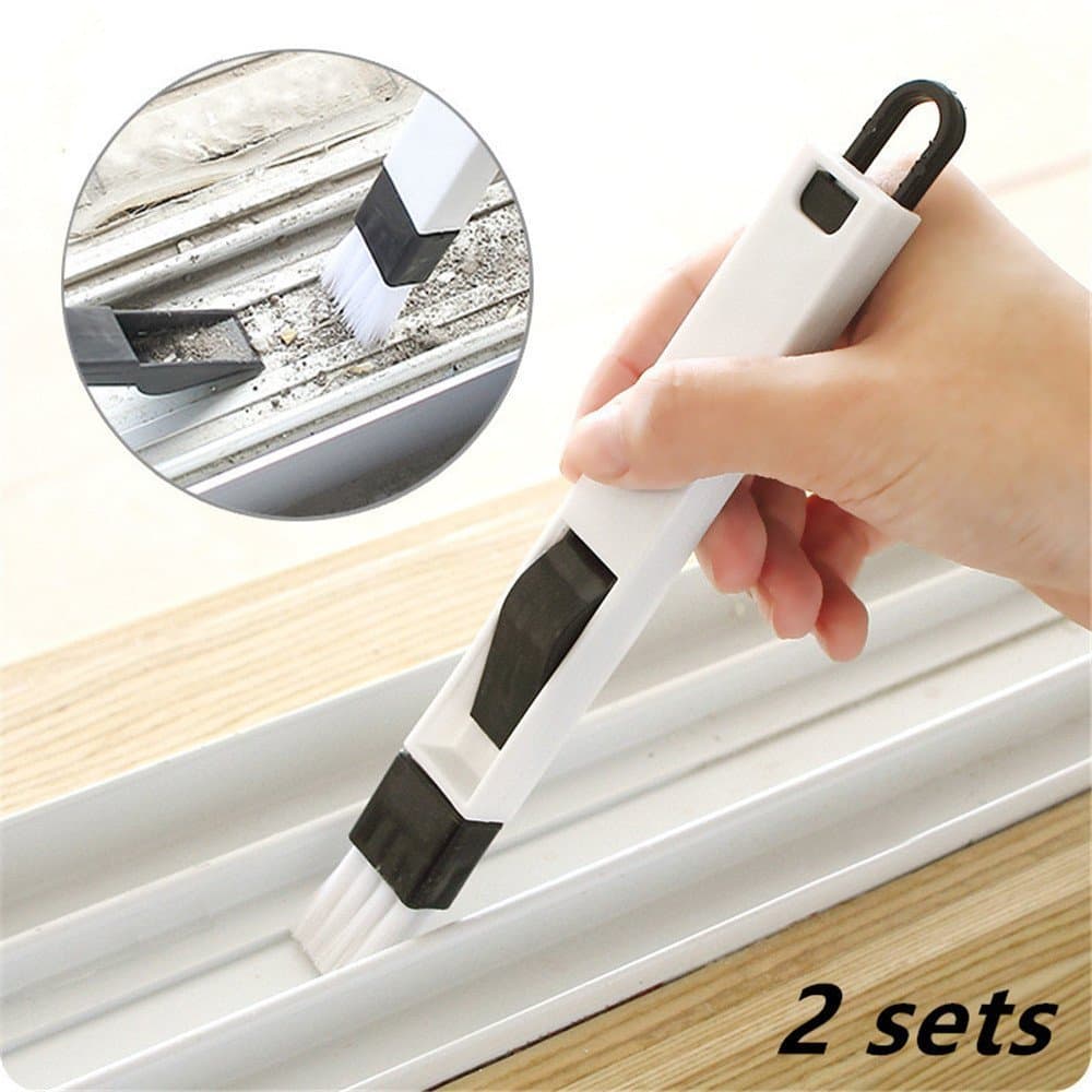 SummerBoom Sets of 2 Multipurpose Window Groove Cleaning Brush with Dustpan, 2-in-1 Corner Cranny Household Keyboard Cleaning Tool with Detachable Brush