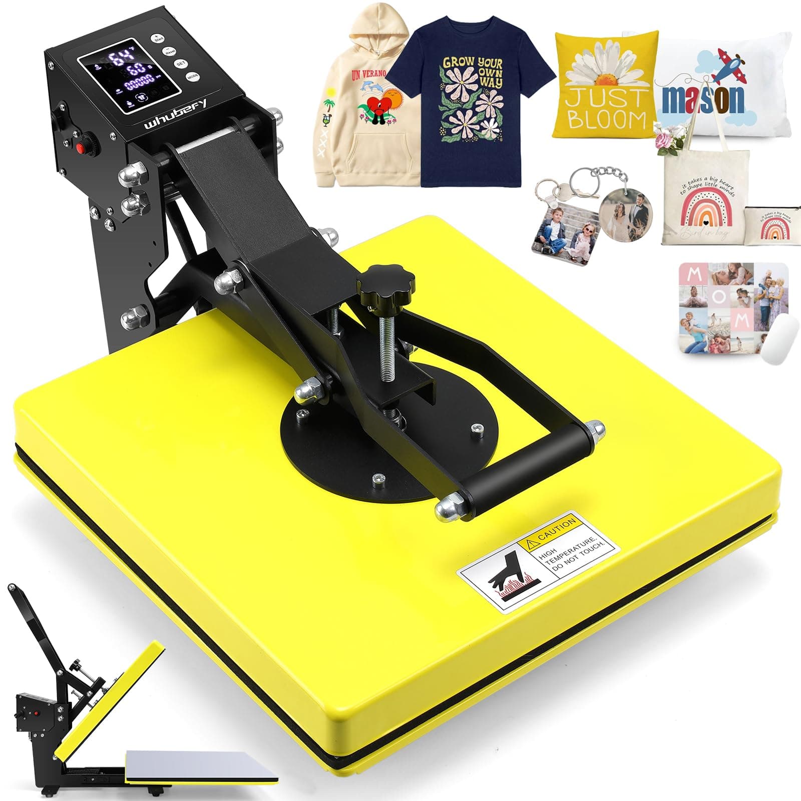 Whubefy 15" x 15" Sliding Heat Press, Heat Press Machine for T-Shirts, Bags, Mouse Pads and More, Double Tube Quick Heat, Printer