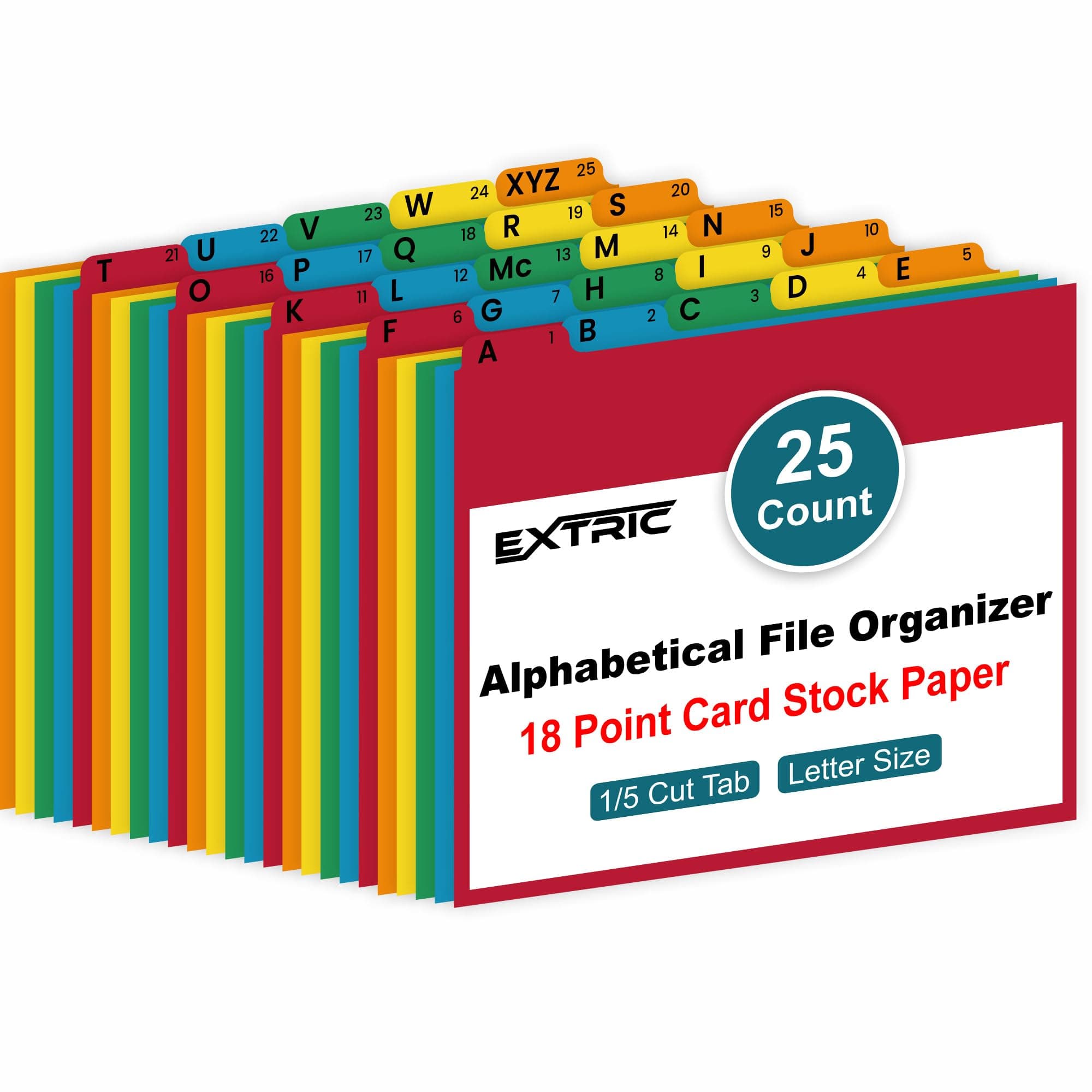 EXTRIC Alphabetical File Organizer, 25 A-Z Manila Guider Dividers with Tabs, Letter Size, Multi-color, 10 x 11.75 inches