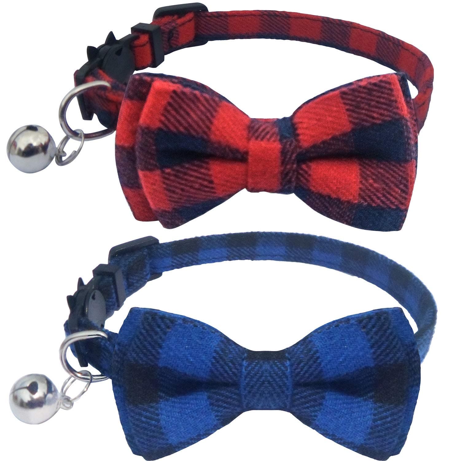 KUDES 2 Pack/Set Cat Collar Breakaway with Cute Bow Tie and Bell for Kitty and Some Puppies, Adjustable from 7.8-10.5 Inch
