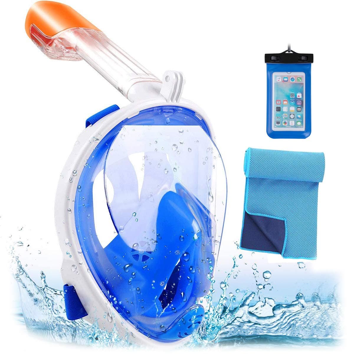 180° Full Face Snorkel Mask - Panoramic Seaview Diving Mask and Snorkel with Mount Anti-Fog Anti Leak Swim Mask for Adults