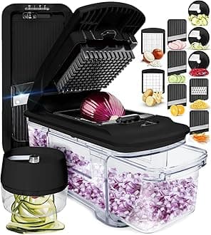 Vegetable Chopper & Mandoline Slicer - Julienne Cutter Dicer Grater for Food Veg Onion Cucumber Tomato Salad Potato Cheese - Kitchen Gadgets & Accessories (PRO XL 6-in-1, Black)