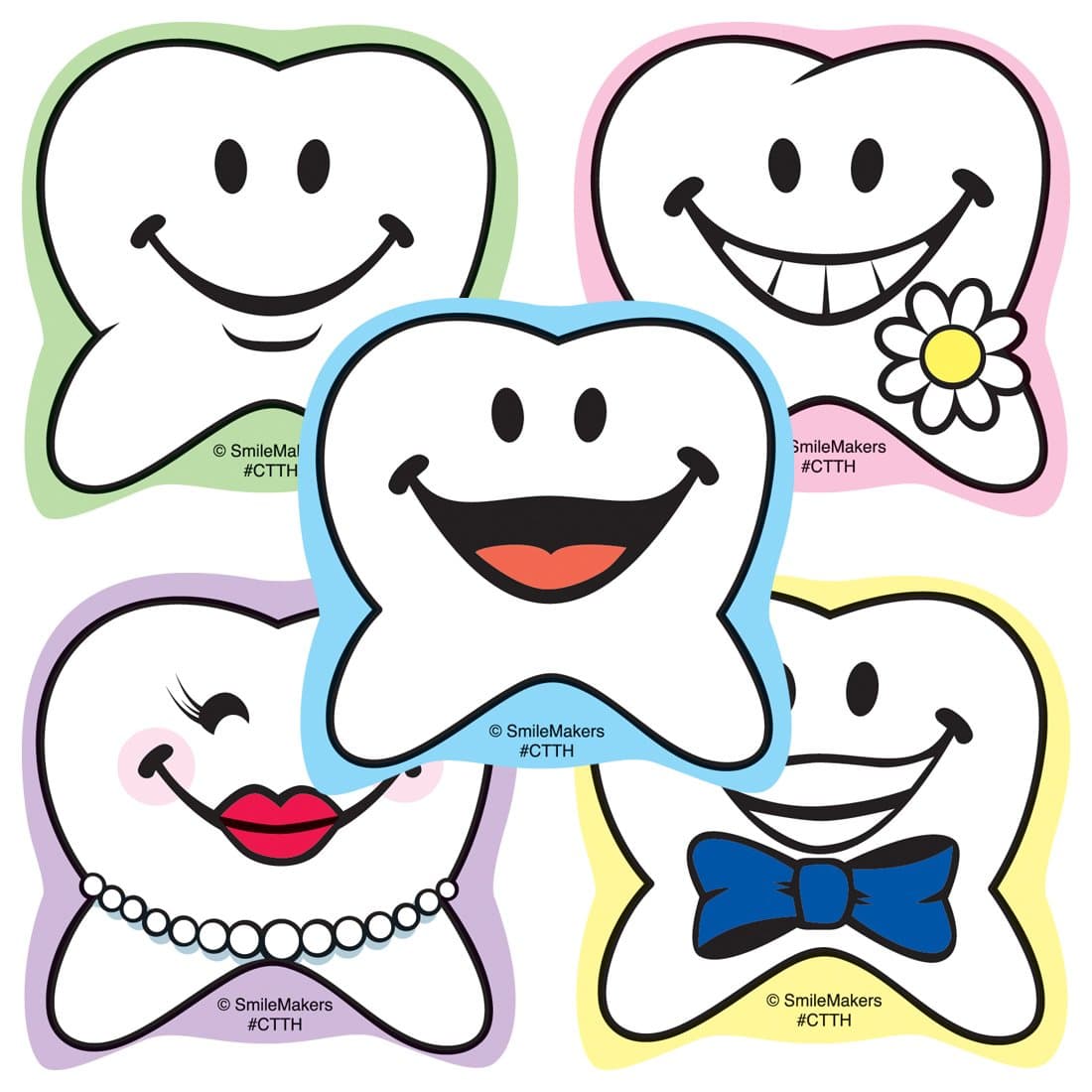 SmileMakers Happy Tooth Shaped Stickers - Prizes 100 per Pack