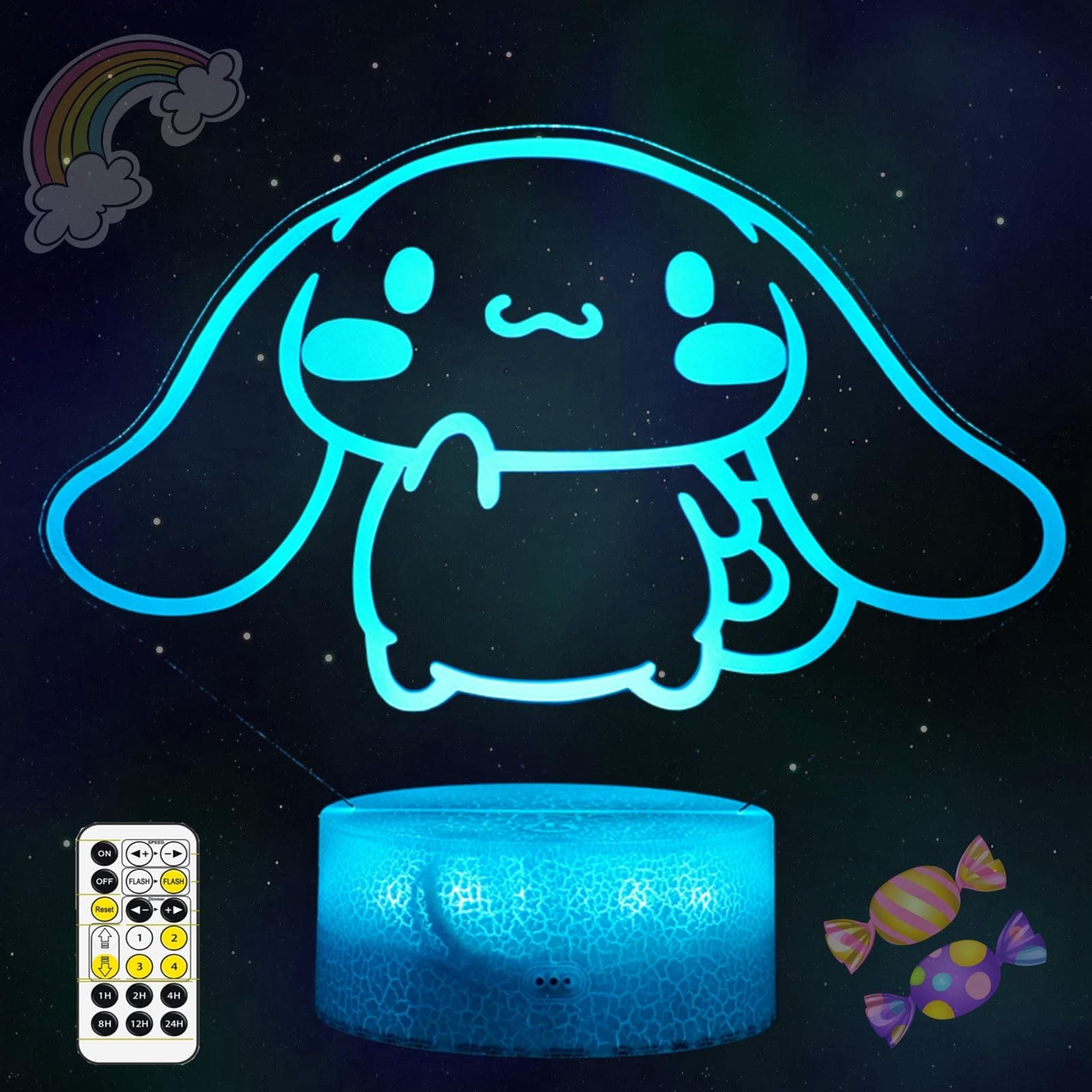 Cute Night Light - Anime Charater Multiple Color Change Decor Kitty Lamp with Remote, Dim, Timer, Game Fan Gifts for Christmas Birthday Boys Girls