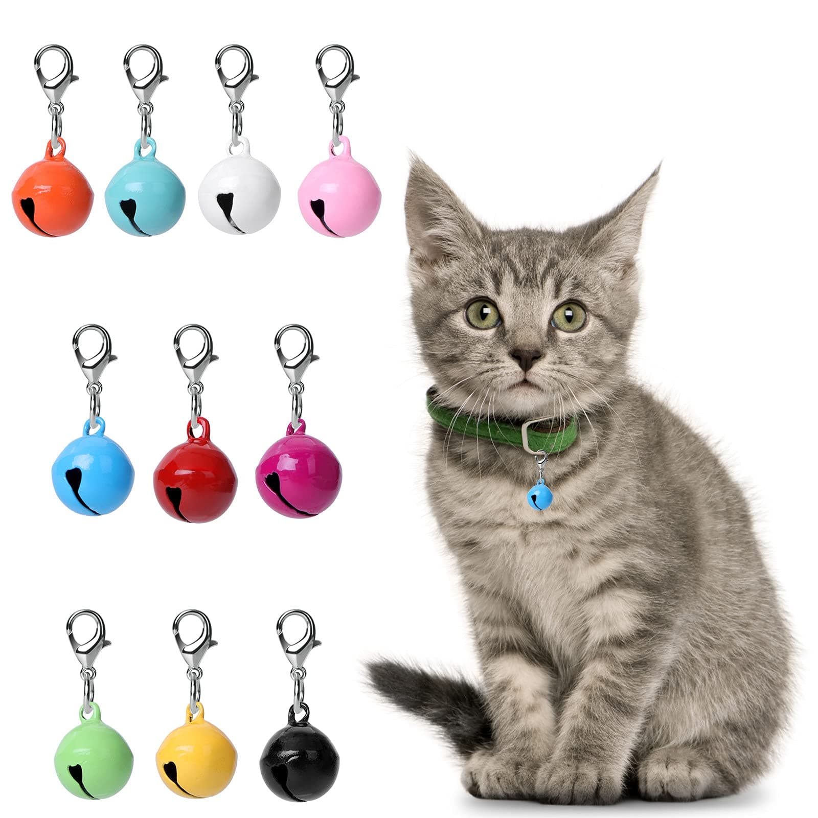 10Pcs Cat Dog Collar Bells, Jingle Bell for Cat Collar Dog Collars Charms, Colourful Pet Small Bells with Clasps, Pet Collar BellsDIY Crafts Decoration
