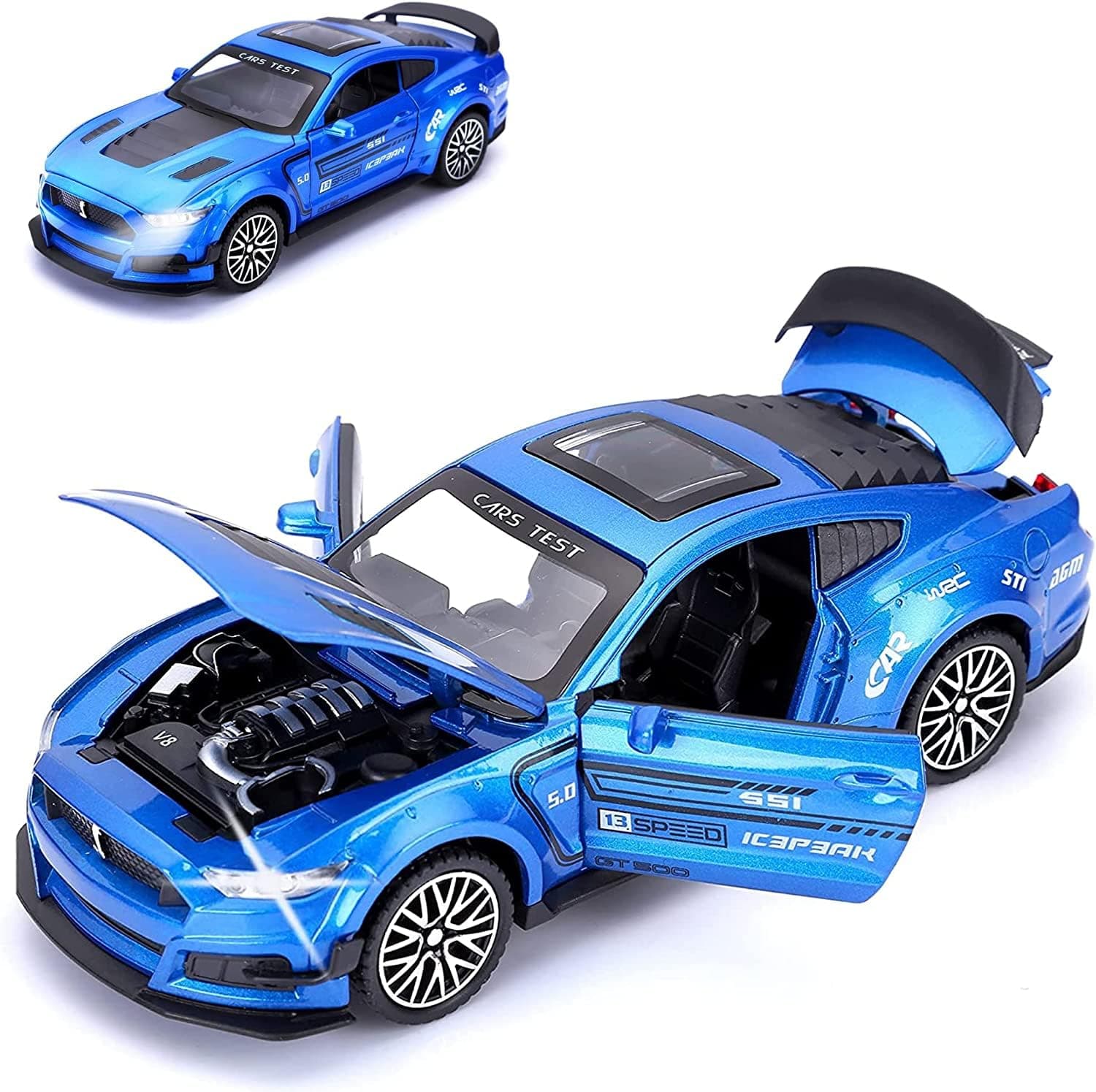 S SGTT PRO SGTT PRO GT500 Toy Cars for Boys Die Cast Metal Cars Toys Pull Back Toy Car with Sounds and Lights Toy Gifts for 3+ Years Old Kids (blue)