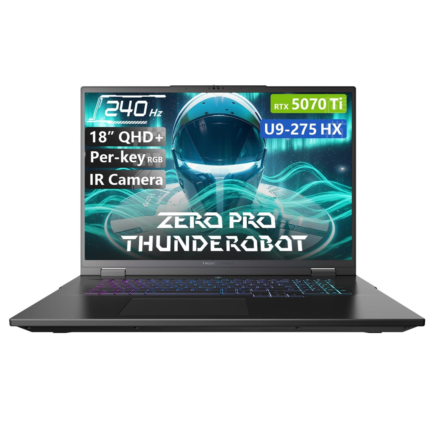 Thunderobot Zero 18 Pro Gaming Laptop, GeForce RTX 5070 Ti, Core Ultra 9 275HX, 18" QHD+ 240Hz Hummingbird Display, 32GB DDR5, 1TB SSD, Per-Key RGB, FHD IR Camera, Wi-Fi 6E, Win 11 Home