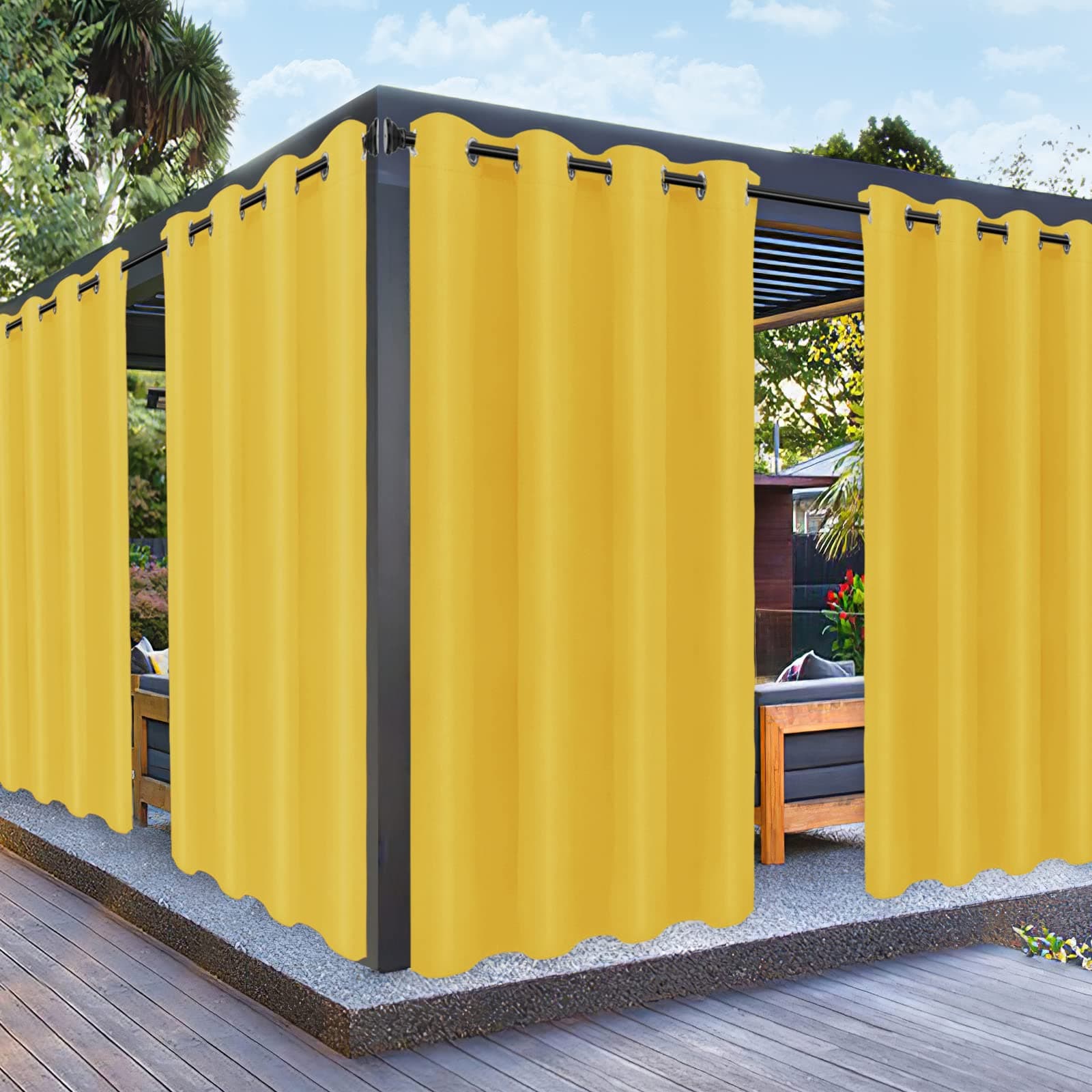 PureFit Outdoor Curtains for Patio Waterproof – Weatherproof, UV and Fade Resistant Outside Curtains for Gazebo, Front Porch, Pergola, Sun Blocking Privacy Curtain, 52 x 95 inch, 1 Panel, Yellow