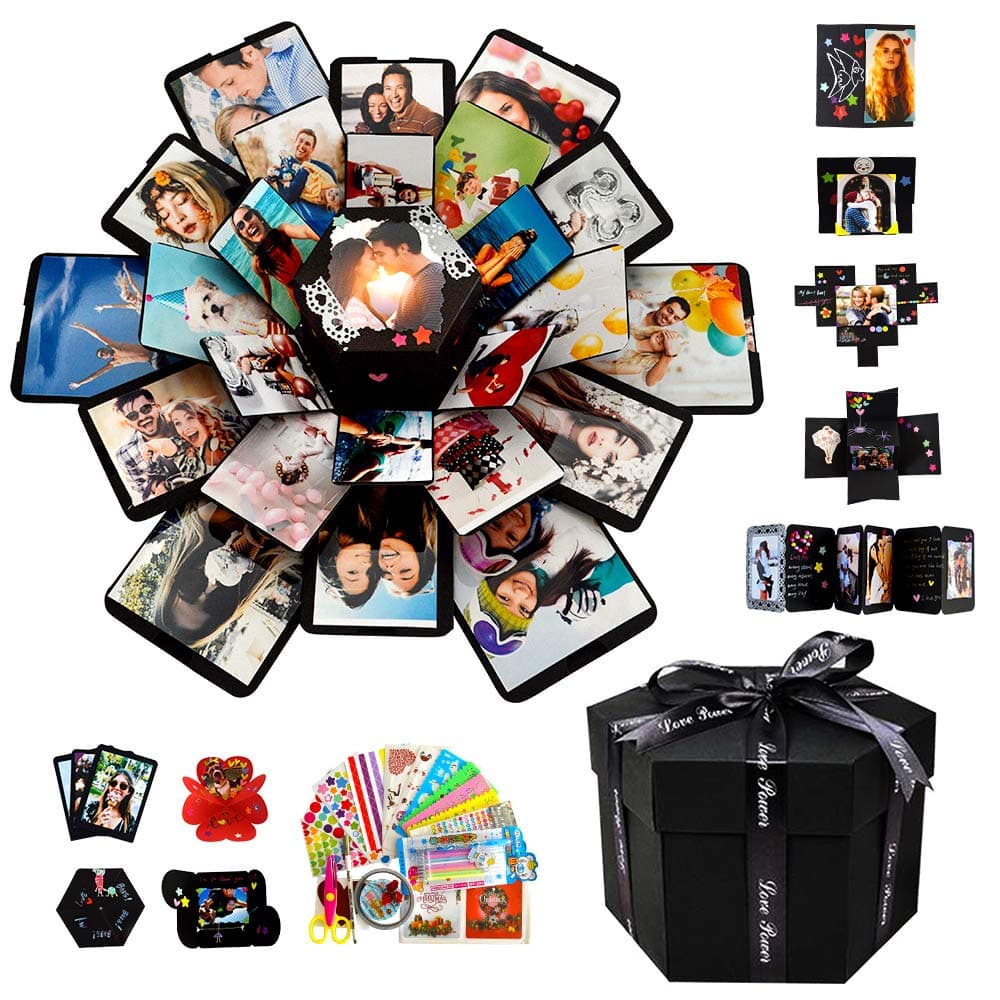 Sodhue Explosion Box with 6 Faces DIY Handmade Photo Album Scrapbooking Explosion Gift Box for Thanksgiving Day Christmas Valentine's Day Wedding Birthday Party