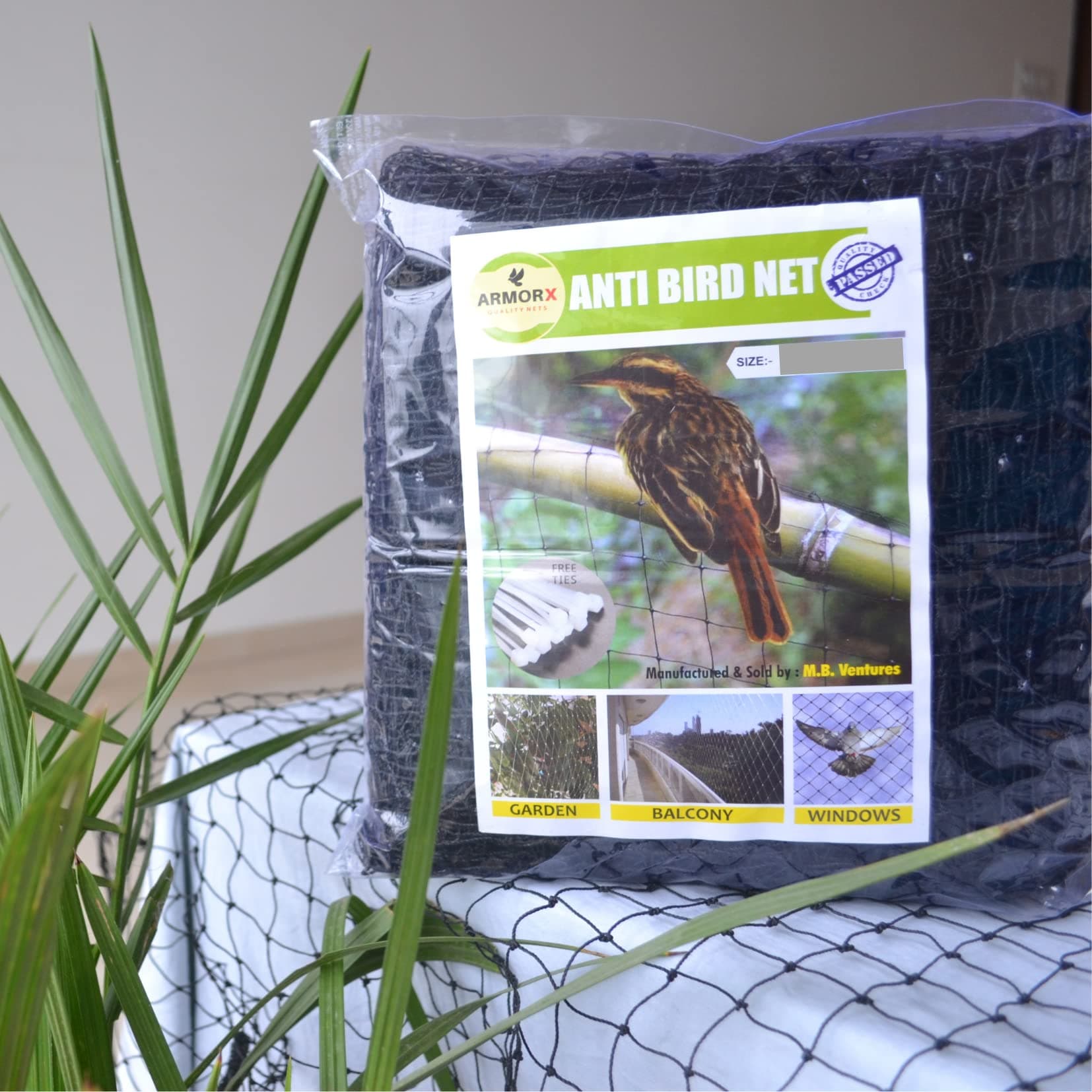 ARMORX Black Anti-Bird Net UV-Stabilized HDPE Multi-Filament Net with Installation Kit & Tying Ropes Attached - Black - 8ftx20ft