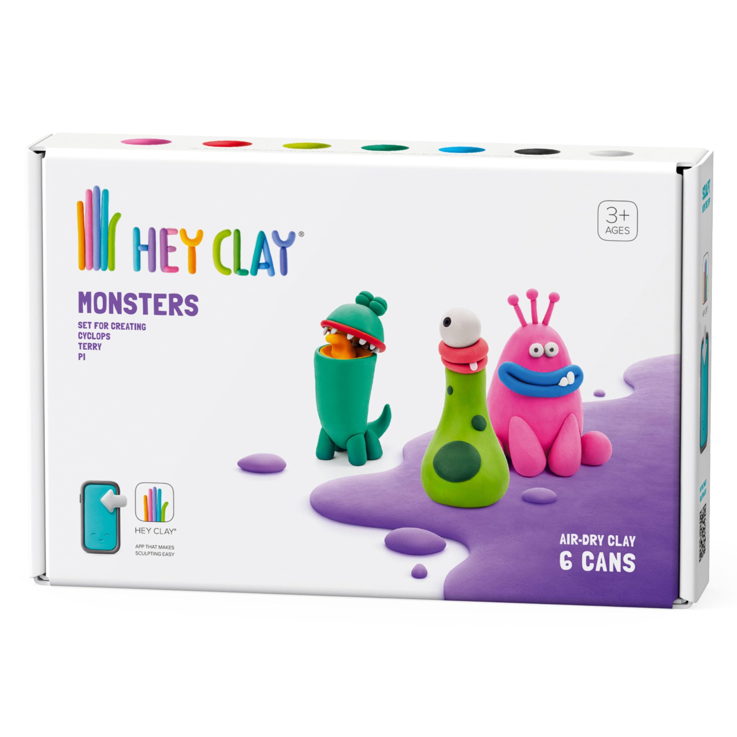 HEY CLAY -DIY Monsters: Terry, Pi, Bigwig Plastic Creative Modelling Air-Dry Clay For Kids 6 Cans