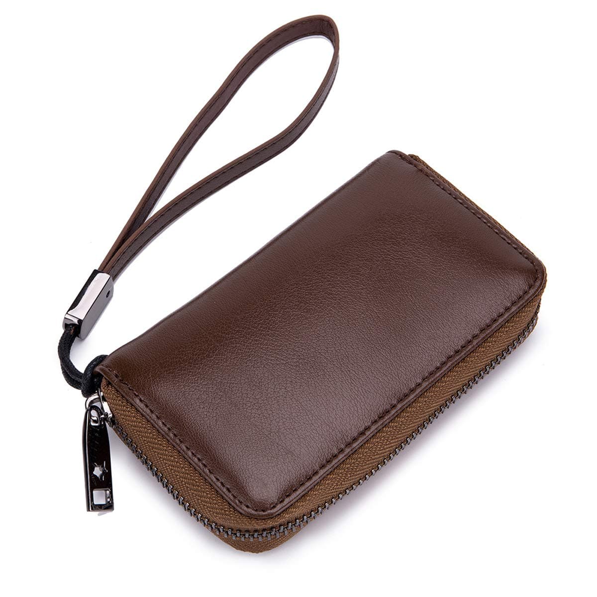 Key Case Unisex Leather Car Keychain Key Holder Bag Wallet Cover with Wristlet Credit Card Holder (Brown)