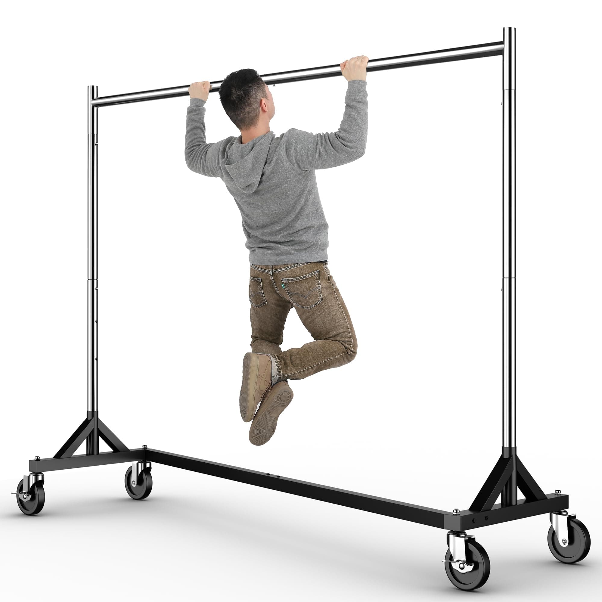 HOKEEPER Commercial Z Base Garment Rack Hold 500LBS Heavy Duty Clothing Rack Adjustable Rolling Clothes Rack for Hanging Clothes Racks on Wheels Portable Z Rack, Chrome Finish