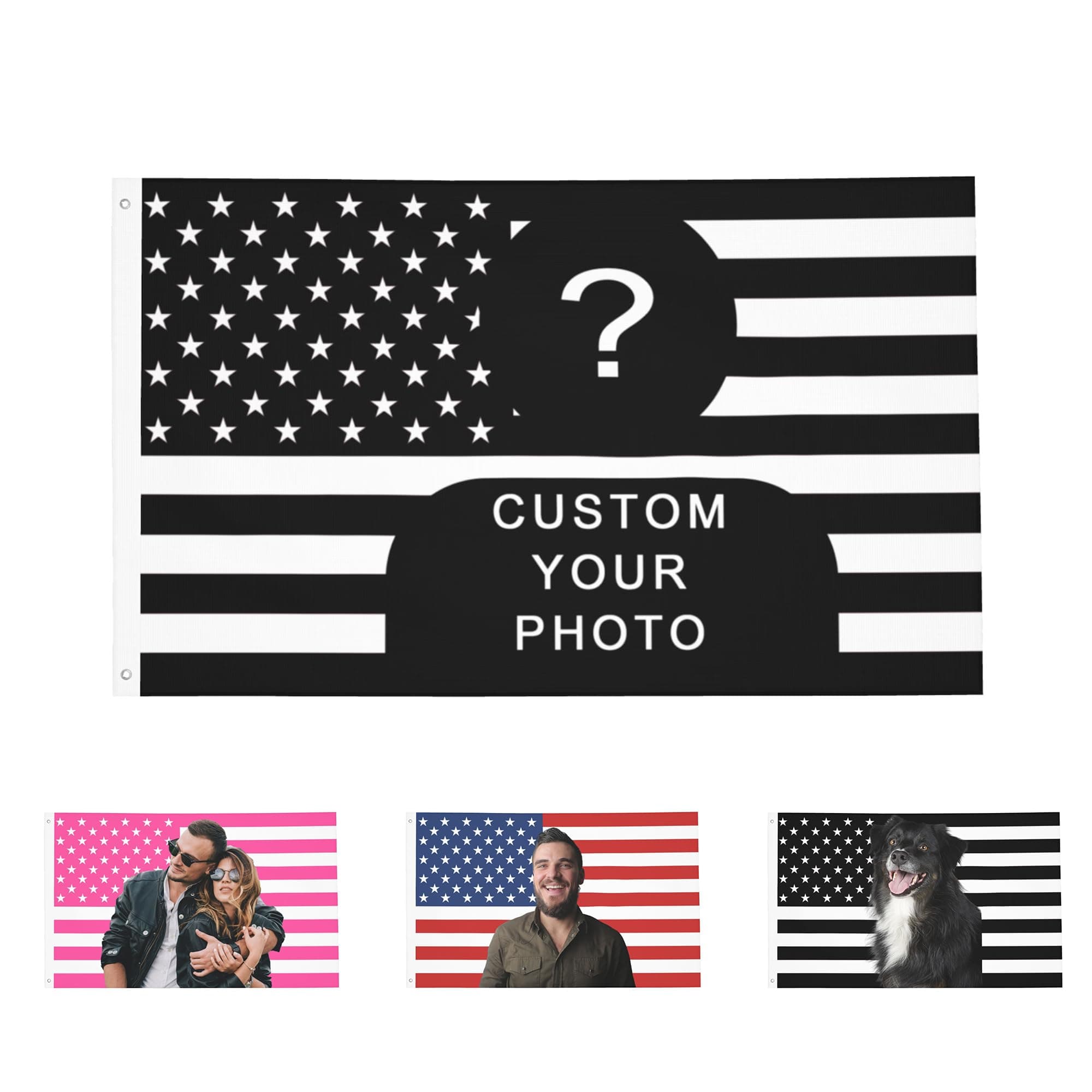 OHORTEB Custom Photo Flag Design Your Own Picture Text Logo Personalized Flag Customizable Image Gifts for Indoor Outdoor Decoration (Black (American), 2X3 FT)