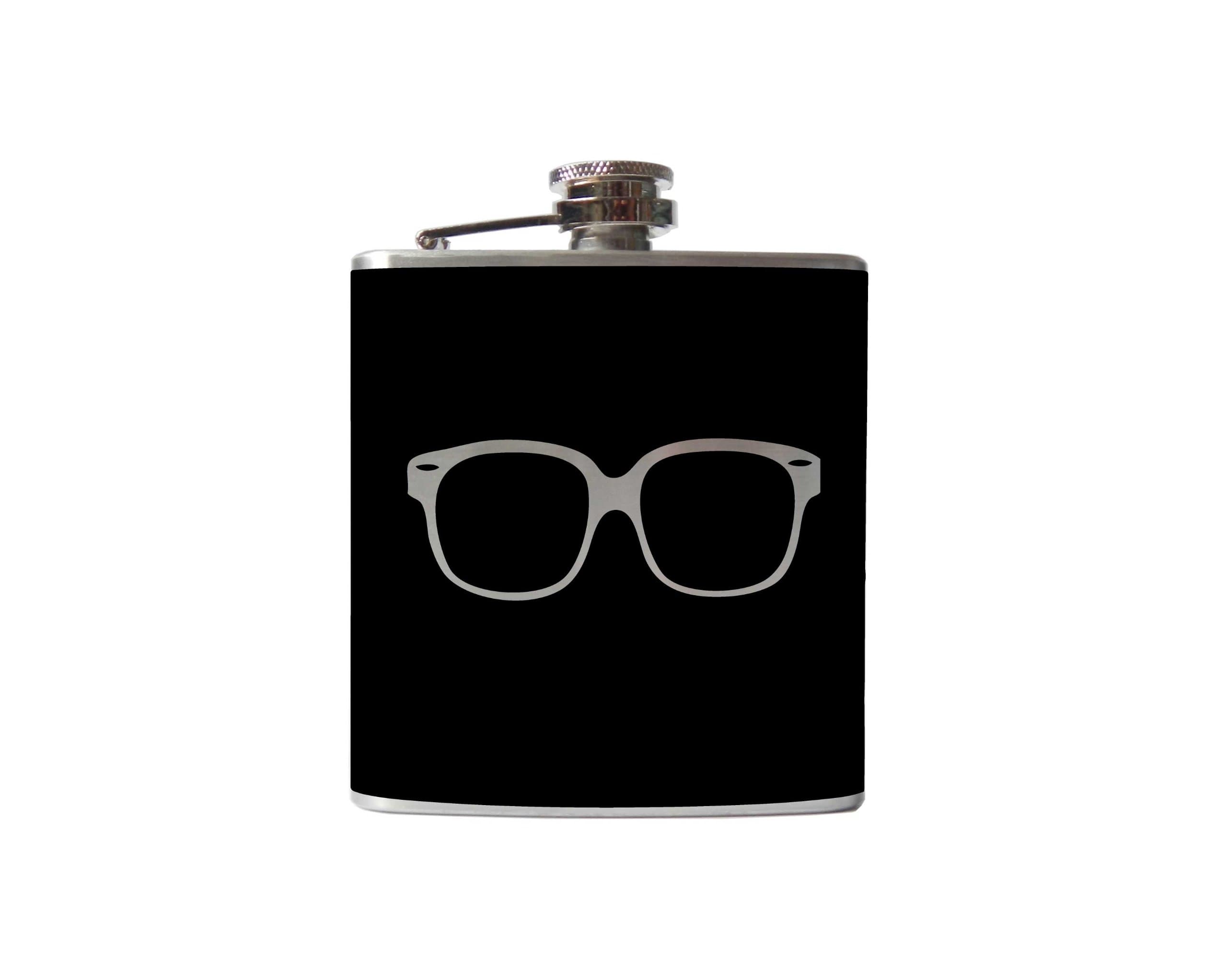 Hipster Glasses Flask- 6, 8 Ounce - Custom, Personalized- Many Colors (6 Ounce, Black-Matte)