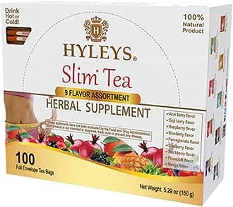 Hyleys Slim Tea 9 Flavor Assortment 100 Ct - Weight Loss Herbal Supplement Cleanse and Detox - 100 Tea Bags (1 Pack)