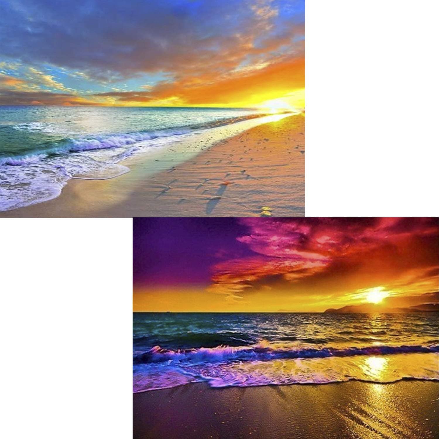 OUTLEE2Pack DIY 5D Diamond Painting Kit for Adults, Diamond Painting by Number Kits Full Drill Crystal Rhinestone Embroidery Cross Stitch Home Wall Décor Art Craft, Sunset Wave Beach 15.7 x 11.8 inch