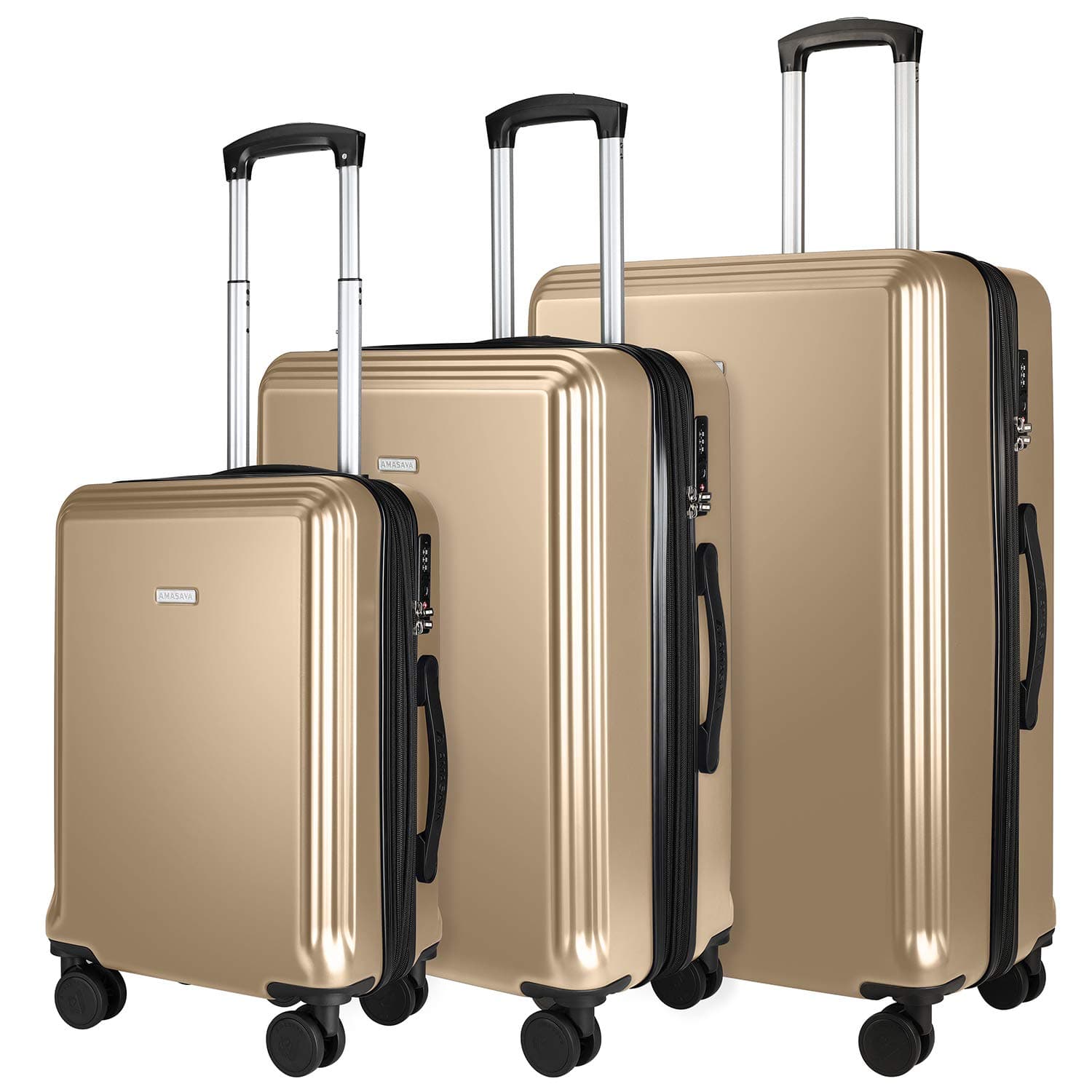 Suitcases Set, 4 Wheels Hand Cabin Luggage Set with 10-15% Capacity Expansion Lightweight ABS+PC Hard Shell Carry Ons Trolley Travel Suitcase Built in TSA Lock, Set of 3 Suitcases