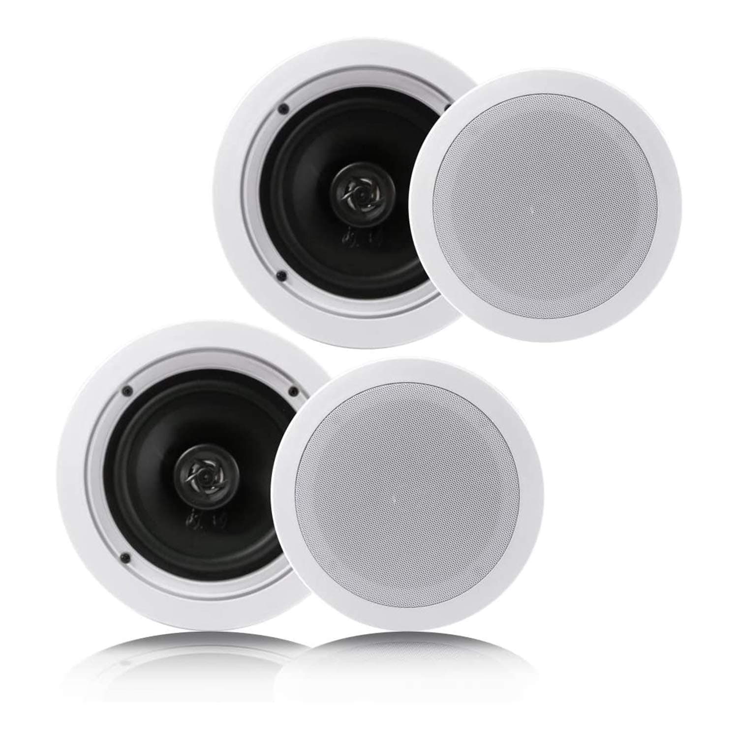 Pyle Pair 6.5” Flush Mount In-wall In-ceiling 2-Way Home Speaker System Spring Loaded Quick Connections Dual Polypropylene Cone Polymer Tweeter Stereo Sound 200 Watts (PDIC1661RD) White