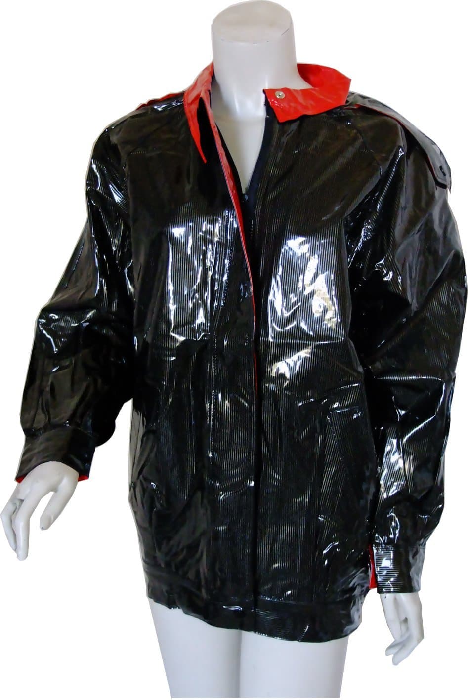 Retro Style PVC Blouson / Bomber Jacket, Shiny Black Vinyl, 34-39", Unlined